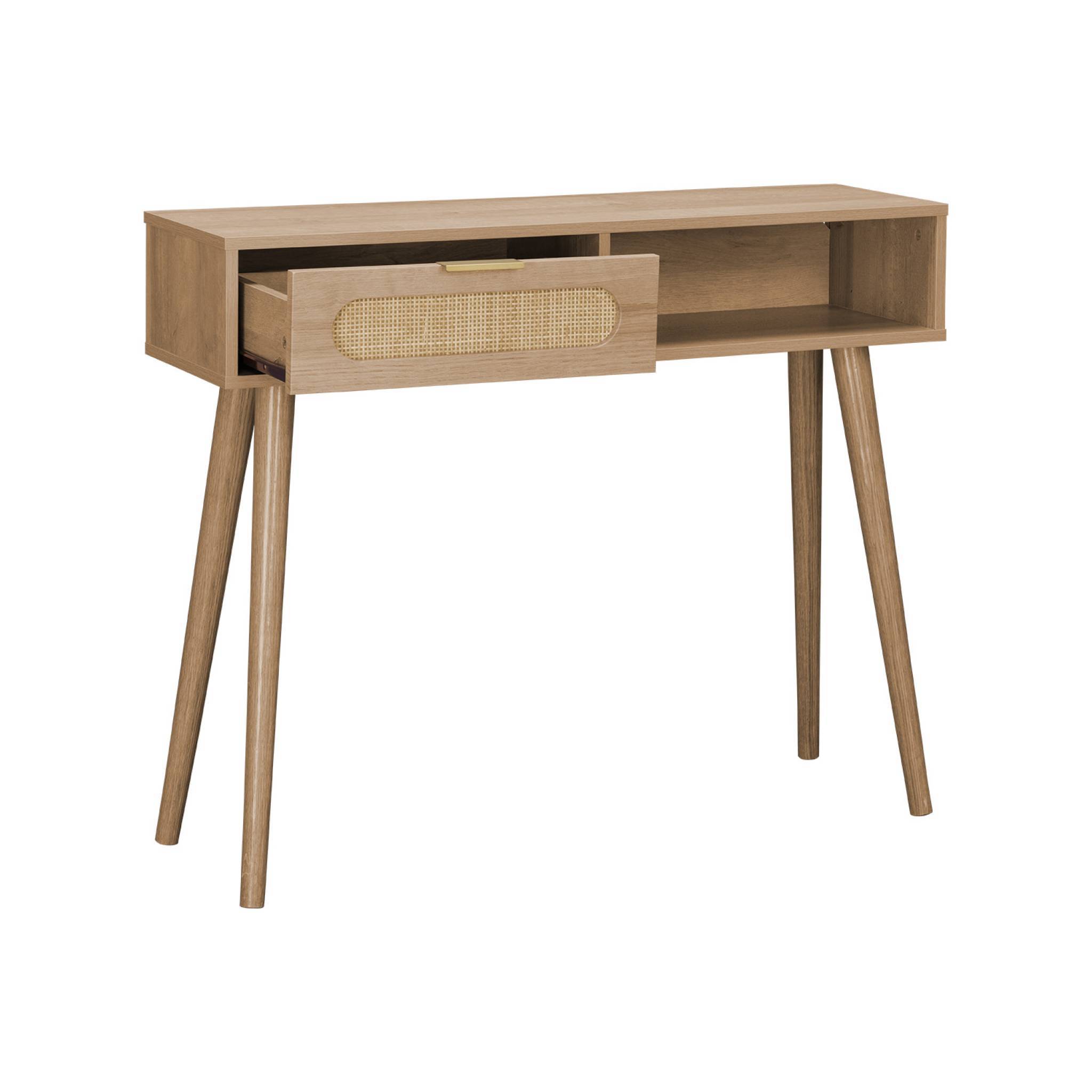 sweeek - Console décor bois et cannage arrondi . Eva. 1 tiroir. 1 niche. pieds scandinaves. L 100 x l 29 x H 81cm | sweeek - Image 6