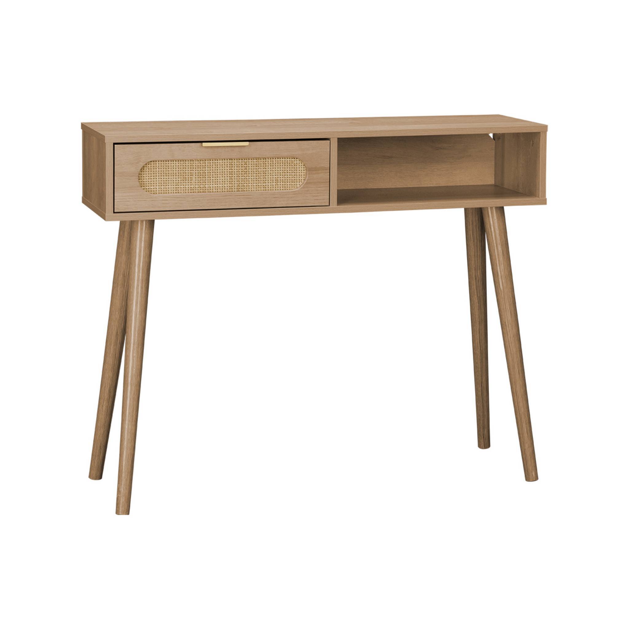 sweeek - Console décor bois et cannage arrondi . Eva. 1 tiroir. 1 niche. pieds scandinaves. L 100 x l 29 x H 81cm | sweeek - Image 2