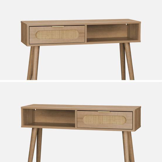 sweeek - Console décor bois et cannage arrondi . Eva. 1 tiroir. 1 niche. pieds scandinaves. L 100 x l 29 x H 81cm | sweeek - Image 5