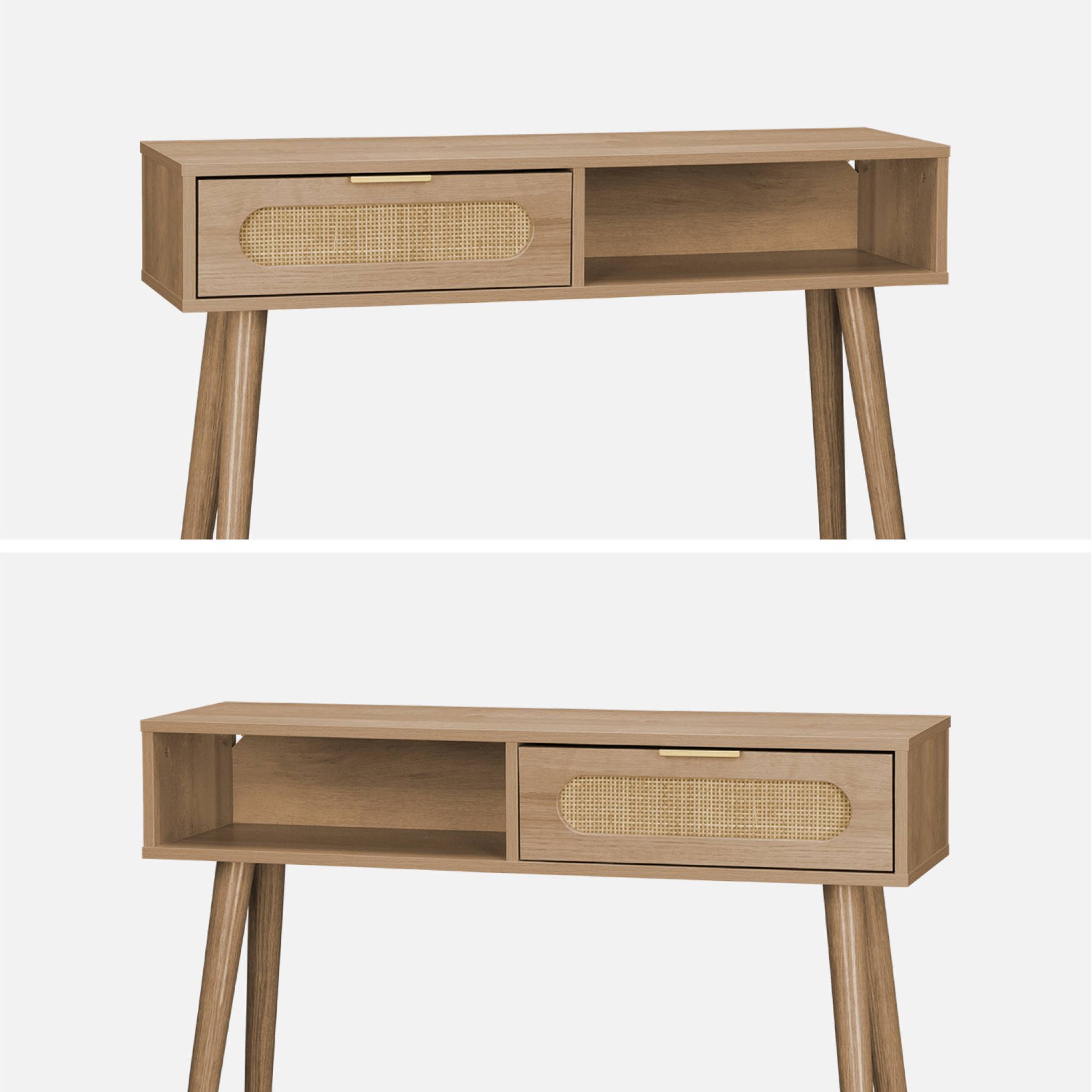 sweeek - Console décor bois et cannage arrondi . Eva. 1 tiroir. 1 niche. pieds scandinaves. L 100 x l 29 x H 81cm | sweeek - Image 5