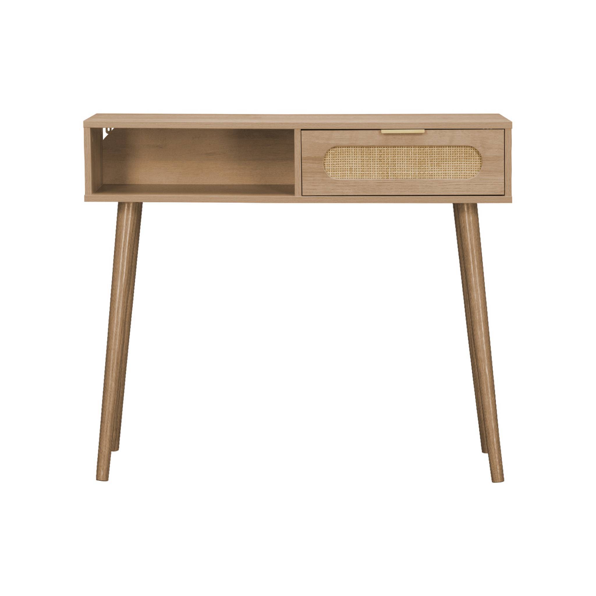 sweeek - Console décor bois et cannage arrondi . Eva. 1 tiroir. 1 niche. pieds scandinaves. L 100 x l 29 x H 81cm | sweeek - Image 7