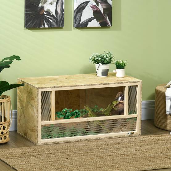 Terrarium vivarium bois OSB verre reptiles batraciens portes coulissantes 80x40cm naturel - ComfortXL Outdoor Living - Image 3