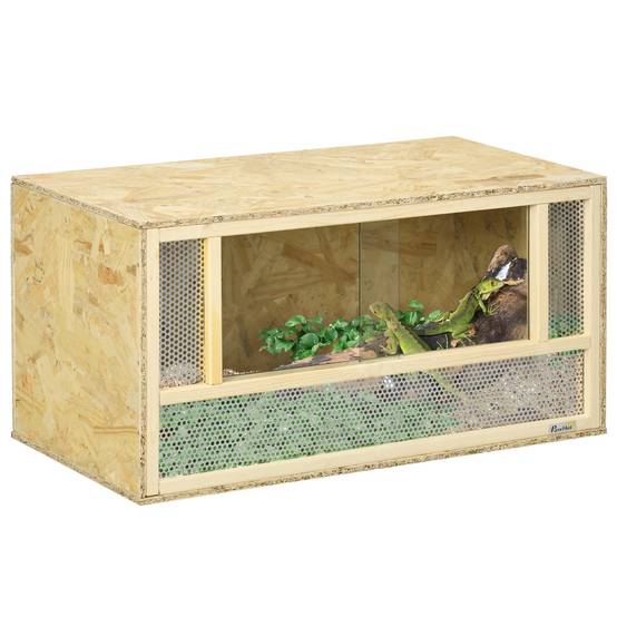 Terrarium vivarium bois OSB verre reptiles batraciens portes coulissantes 80x40cm naturel - ComfortXL Outdoor Living - Image 1