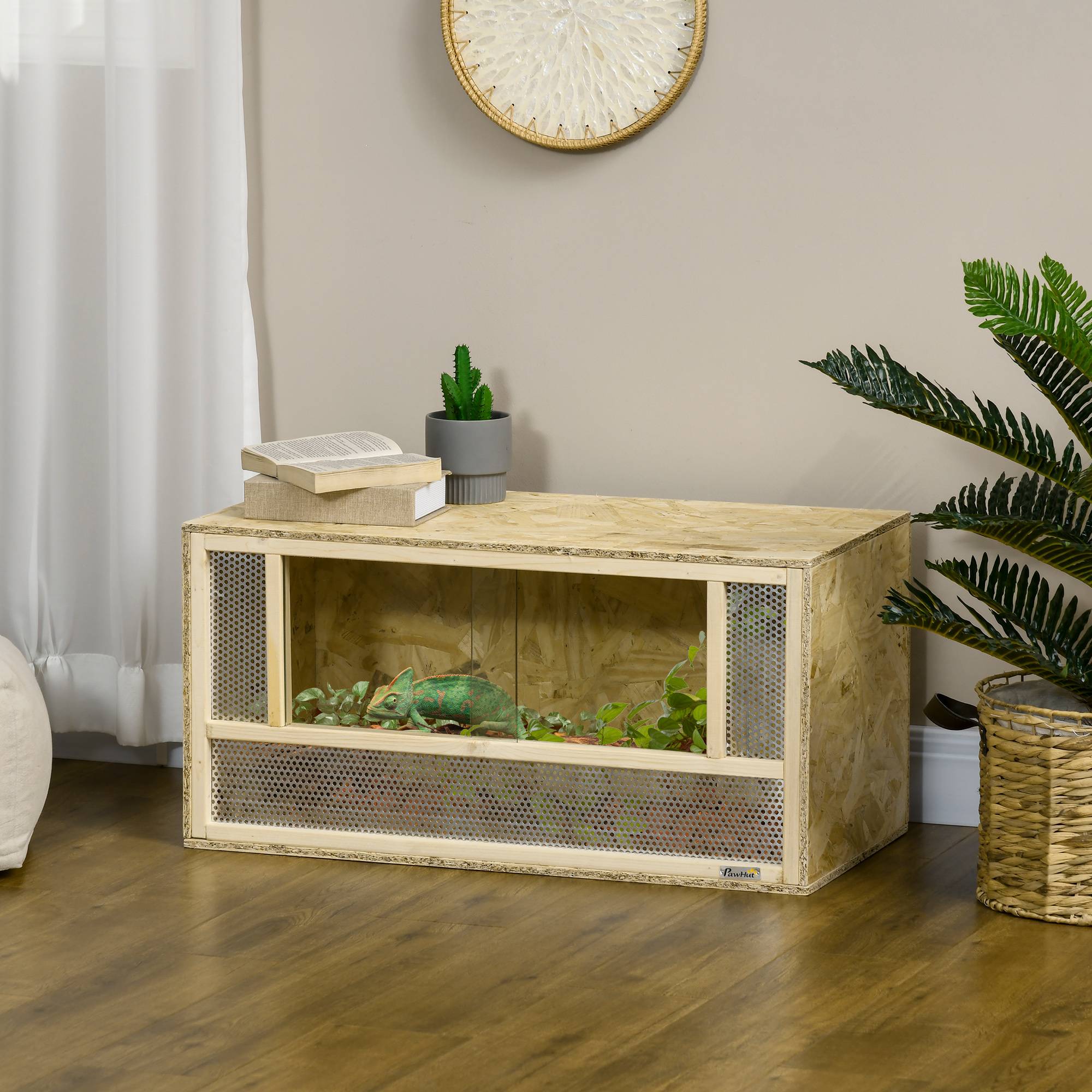 Terrarium vivarium bois OSB verre reptiles batraciens portes coulissantes 80x40cm naturel - ComfortXL Outdoor Living - Image 4