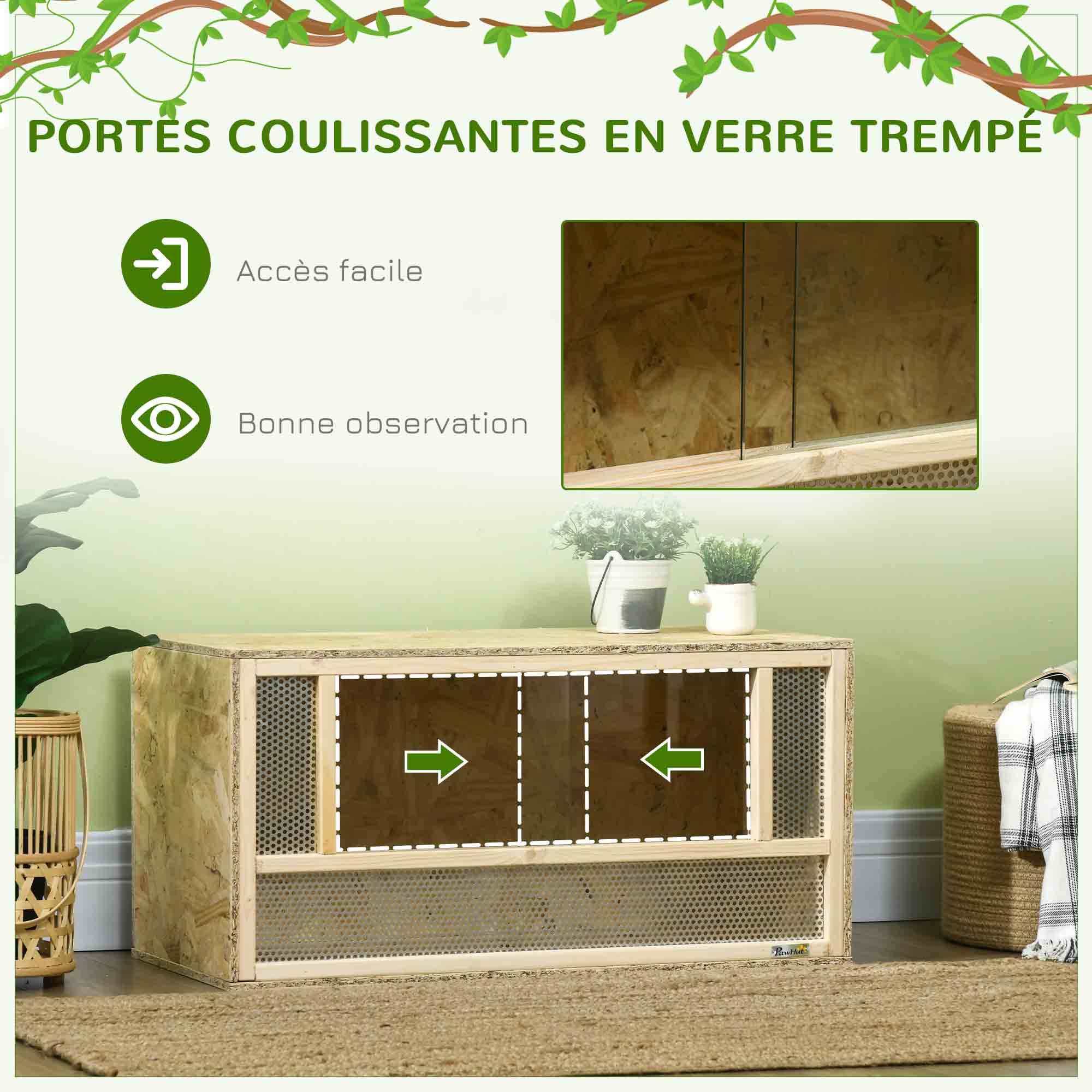 Terrarium vivarium bois OSB verre reptiles batraciens portes coulissantes 80x40cm naturel - ComfortXL Outdoor Living - Image 8
