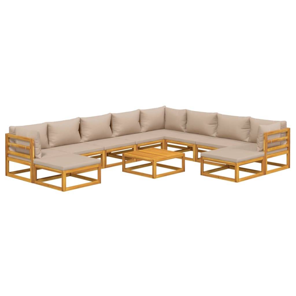 Helloshop26 - Salon de jardin meuble d'extérieur ensemble de mobilier 11 pièces avec coussins taupe bois massif - Imagen 1