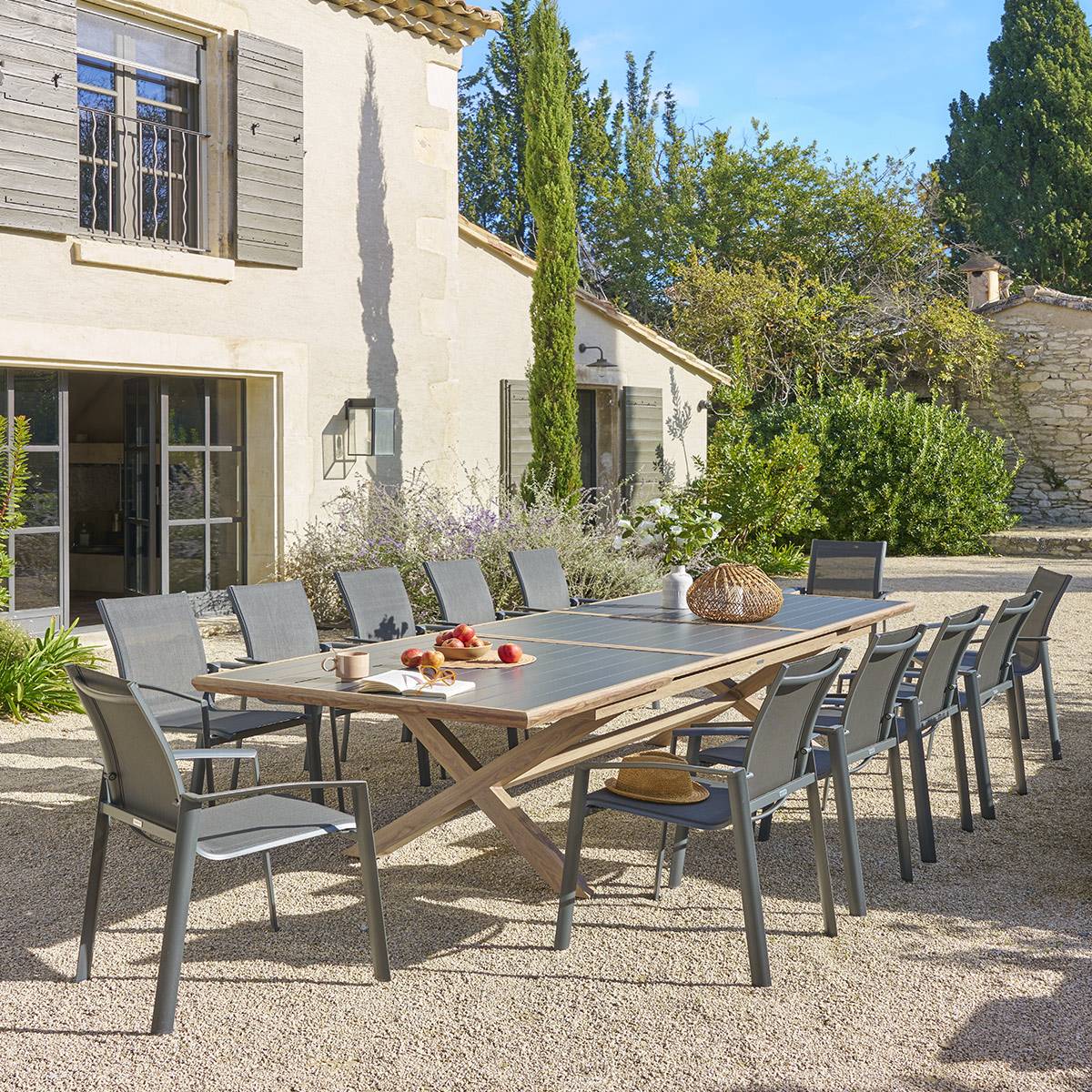 Hesperide - Table de jardin extensible "Axiome" graphite & honey 12 places en aluminium - Hespéride