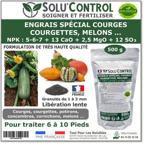 SOLU’CONTROL - 500 g Engrais Spécial Courges, Courgettes et autres cucurbitacées - Formulation haute qualité Organo-Minerale - Image 1