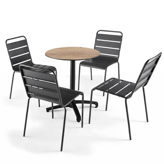 Oviala - Table de jardin ronde 60 cm inclinable aluminium et HPL chêne natuel Opera - Oviala - Image 3