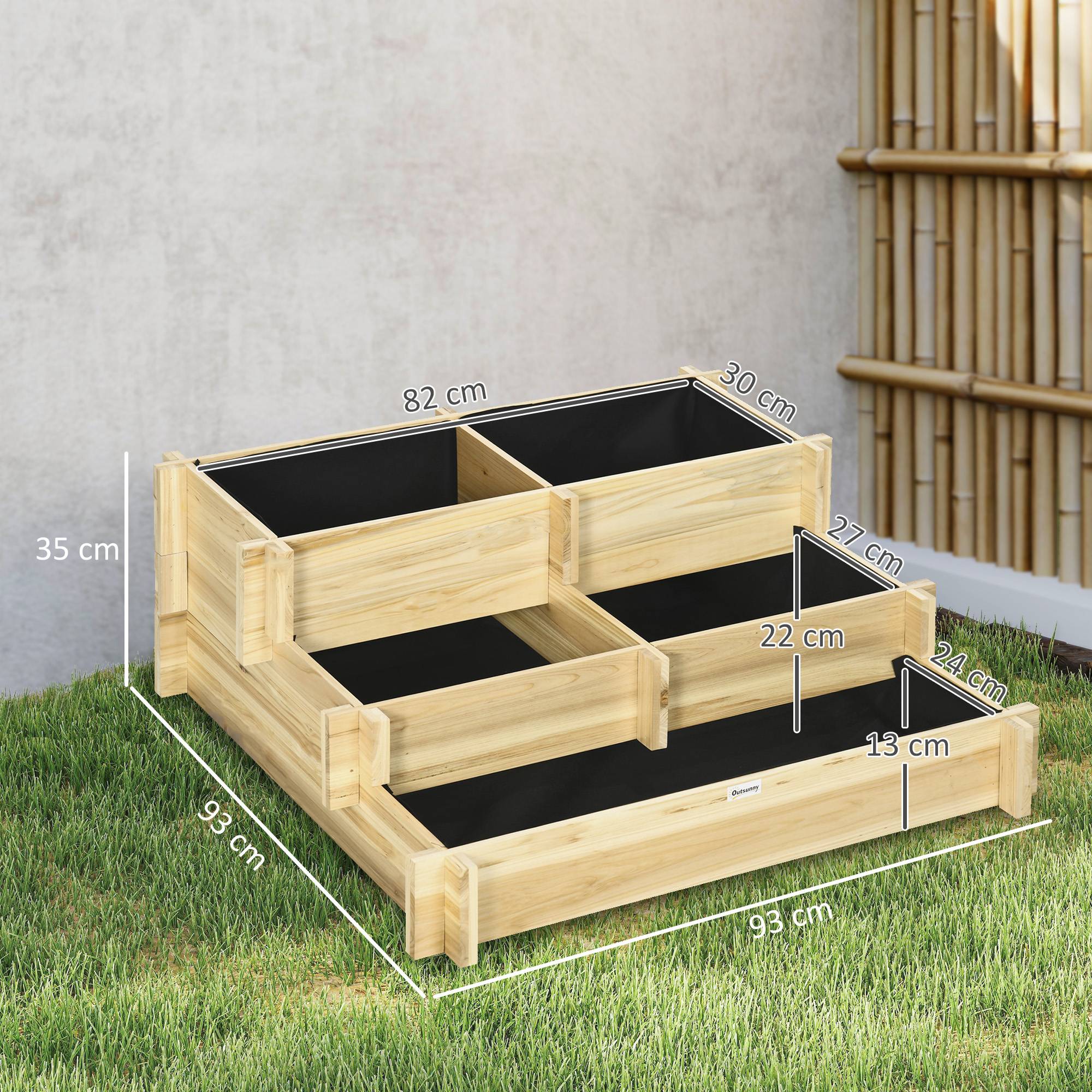 Outsunny Carré Potager En Bois 3 Niveaux Escalier 108x88x36 Cm - Jardinière Extérieure Sans Fond Bois Naturel