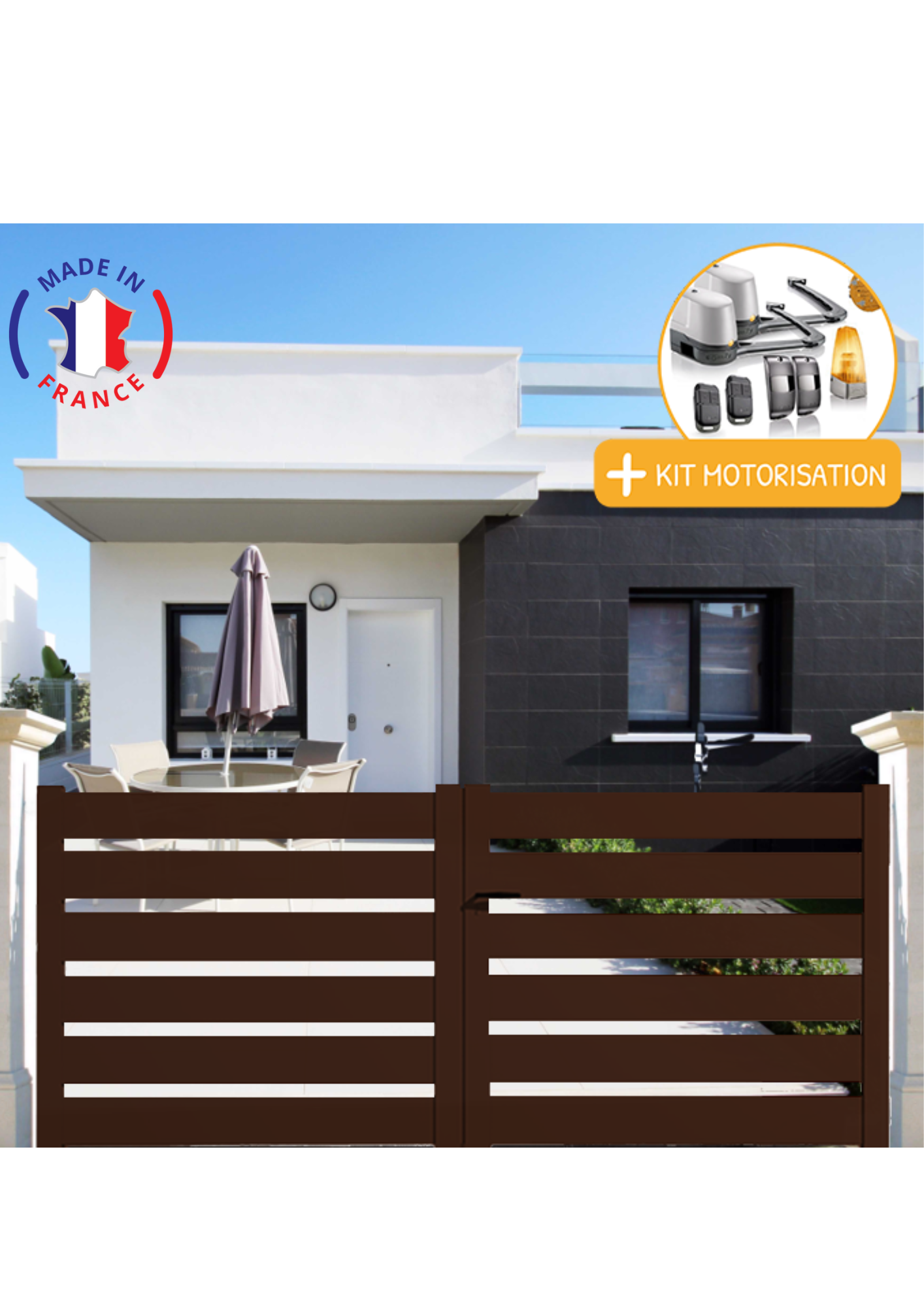 Portail Packit - Portail alu battant SAH en kit +MOT dim. L.3000 (entre piliers) X H.1500 mmMOT LOCKYVIA (à bras)  Marron (RAL 1247) - Imagen 1
