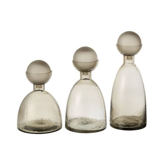 Vase Bouteille Bouchon en Verre "Yoko" 29cm Grège - Image 4