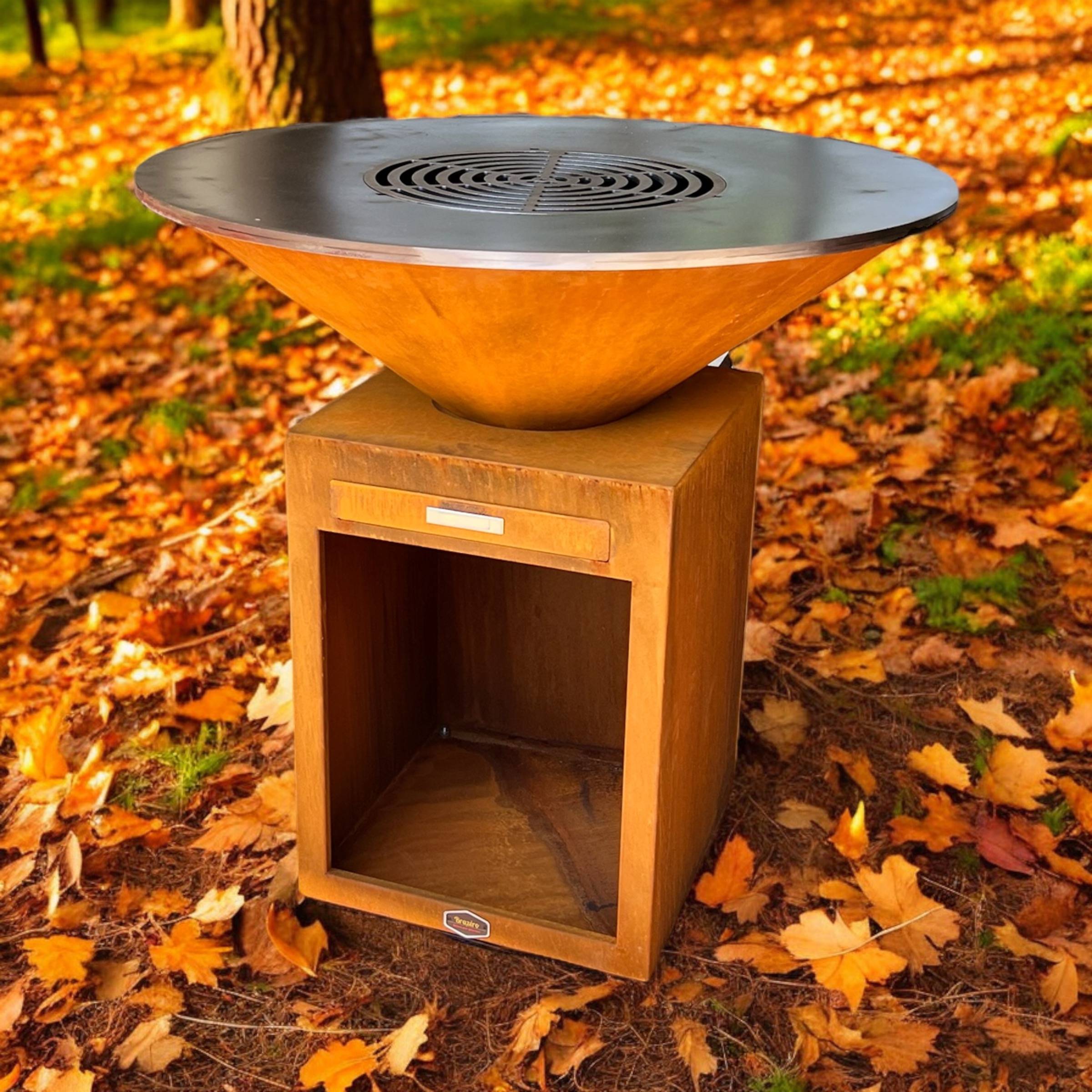 Brasero plancha corten 100 Prestige-Brazero cuisson pour épicuriens-Grille plate-Grille réglable-Cerclage inox-Ustensiles plancha-Couvercle - Image 3