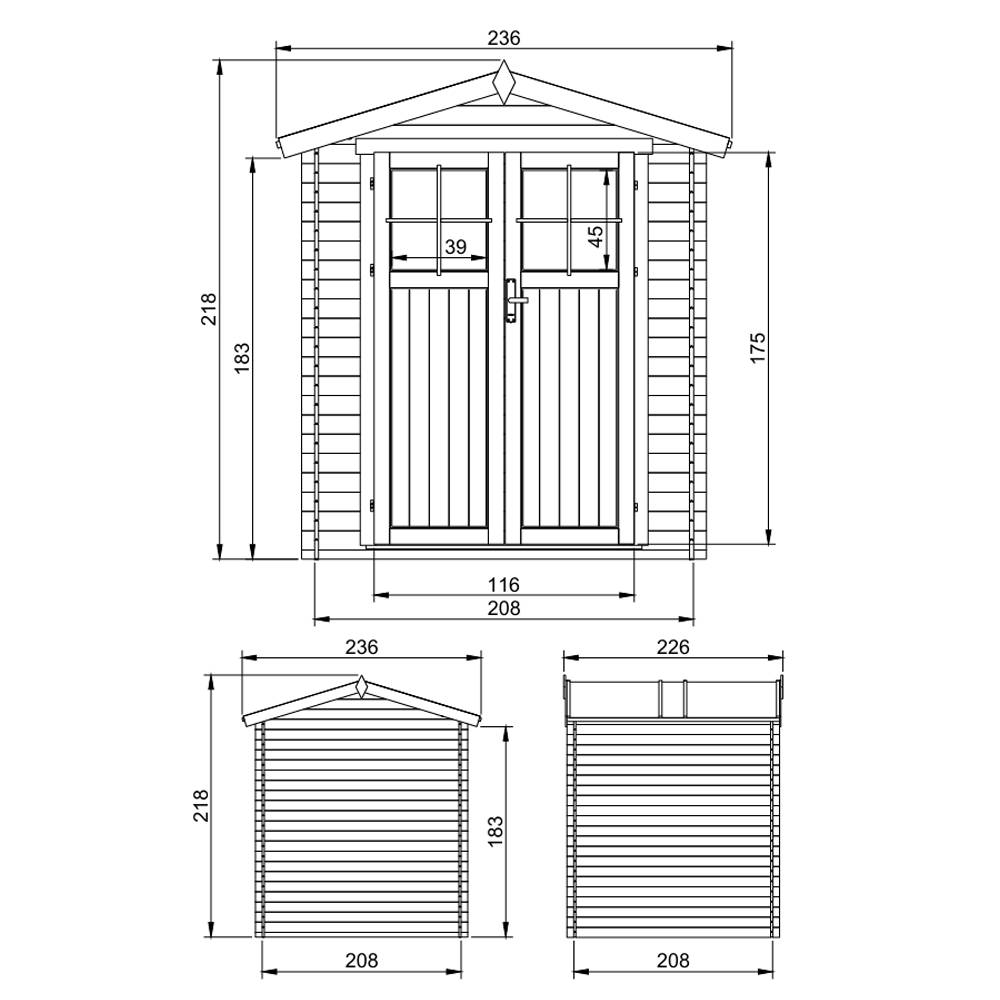 Timbela - Abri de jardin en bois I236xL226xH218 cm/ 4,33 m² avec sol traité et porte verrouillable de haute qualité - 19 mm d’épaisseur - Timbela M369F+M369G - Imagen 5