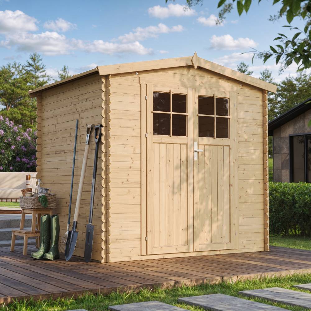 Timbela - Abri de jardin en bois I236xL226xH218 cm/ 4,33 m² avec sol traité et porte verrouillable de haute qualité - 19 mm d’épaisseur - Timbela M369F+M369G - Imagen 1