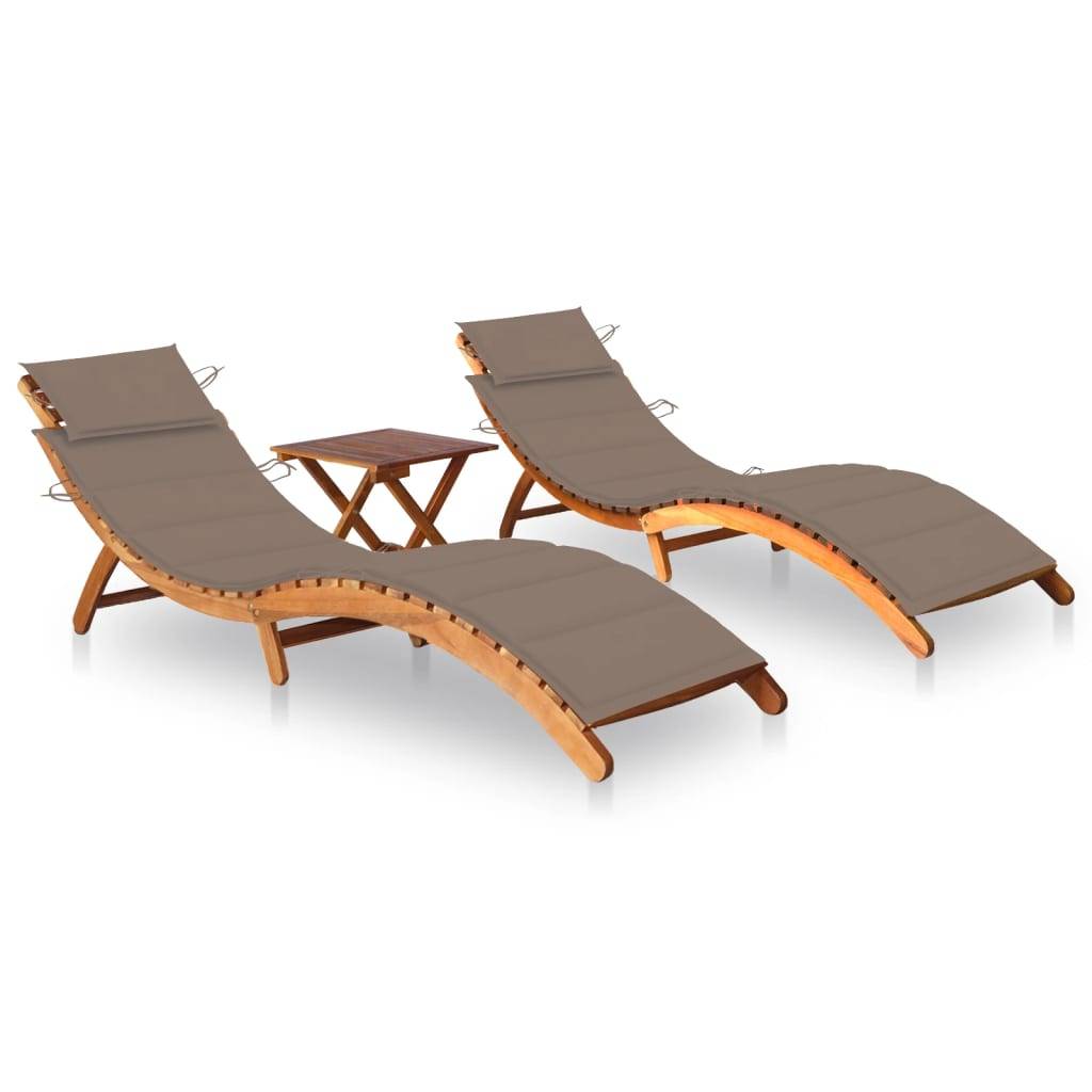 Lot de 2 Bain de soleil - Transats - Chaises longues avec table et coussins Acacia solide - MEUBLE PRO - Image 2
