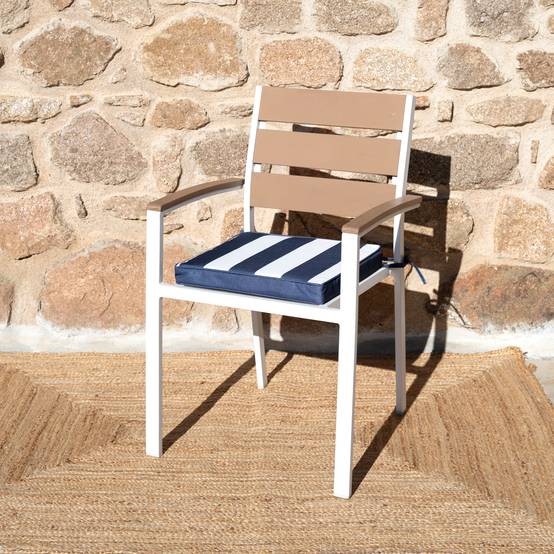 Home Maison - Galette de chaise imperméable déhoussable à rayures ARCACHON - HOME MAISON - Polyester - Bleu Foncé - Image 5