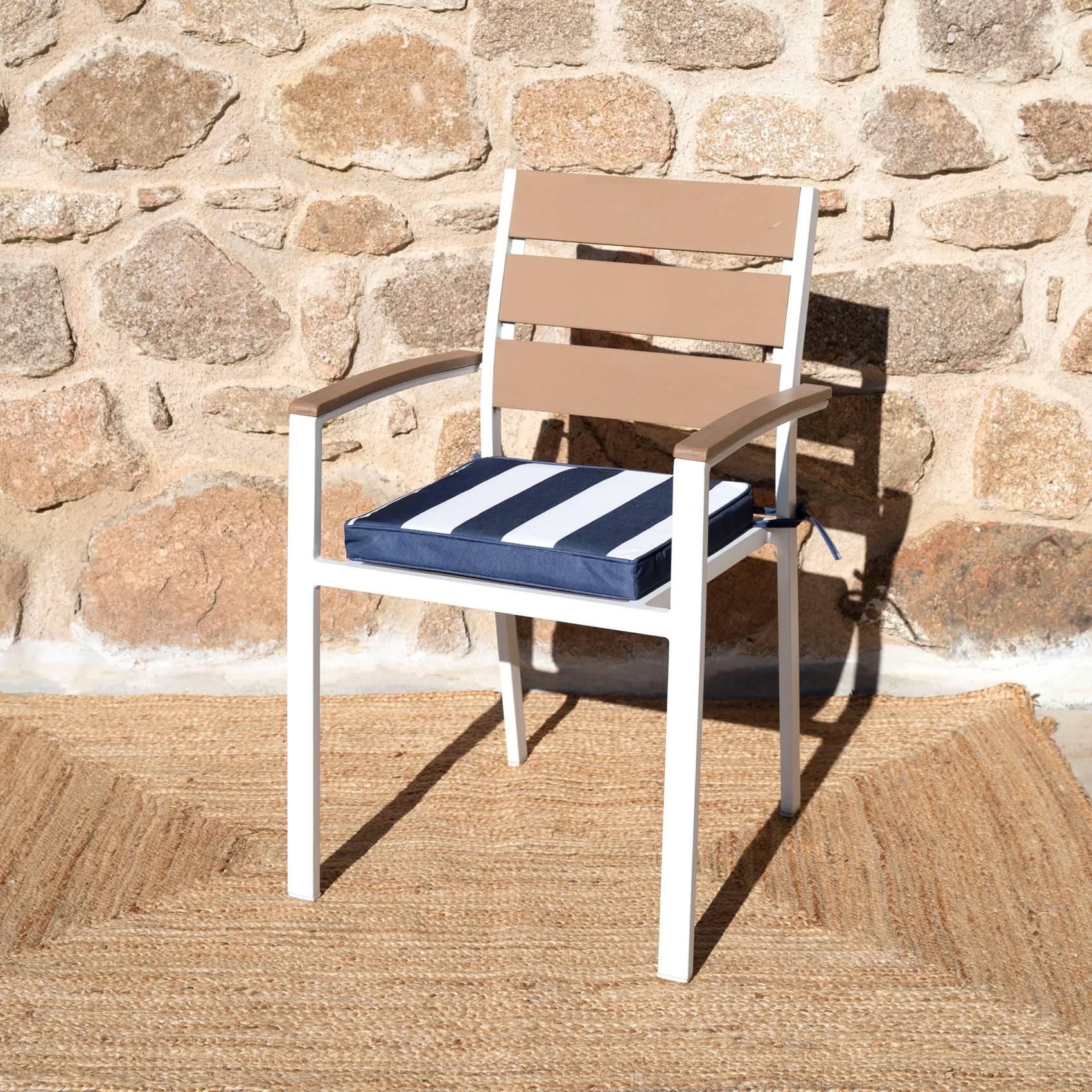 Home Maison - Galette de chaise imperméable déhoussable à rayures ARCACHON - HOME MAISON - Polyester - Bleu Foncé - Image 5