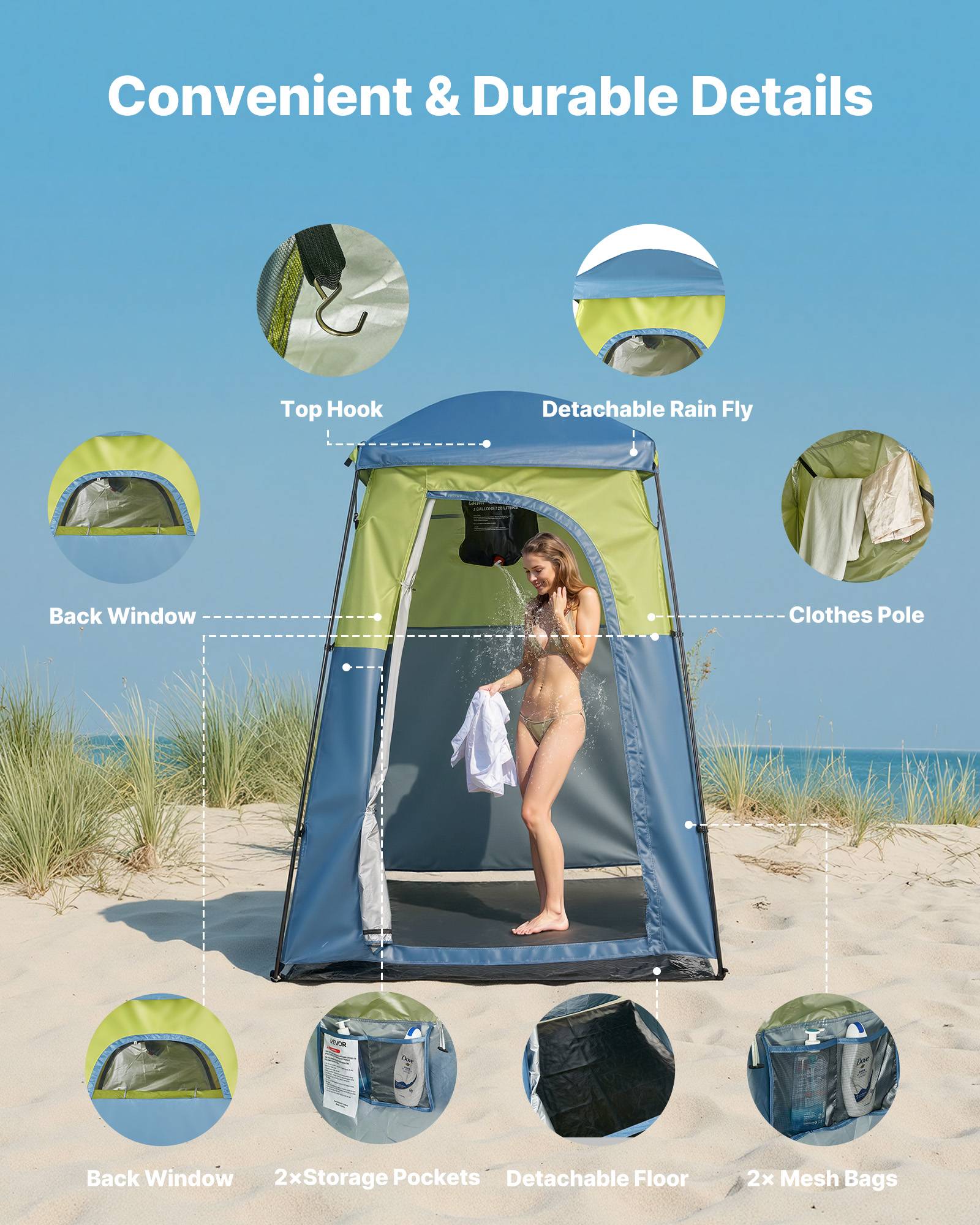 Vevor - VEVOR Tente de douche camping, abri d'intimité portable 167x167x218 cm, Oxford 150D, UPF 50, imperméable, sac de douche inclus. - Image 4