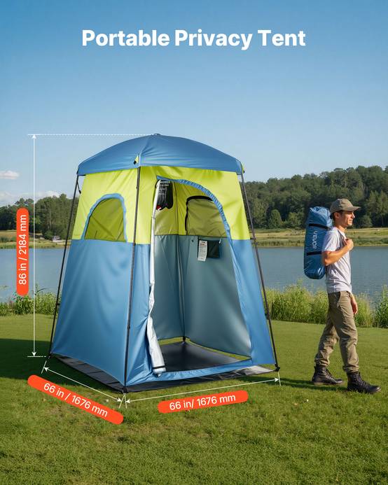 Vevor - VEVOR Tente de douche camping, abri d'intimité portable 167x167x218 cm, Oxford 150D, UPF 50, imperméable, sac de douche inclus. - Image 2