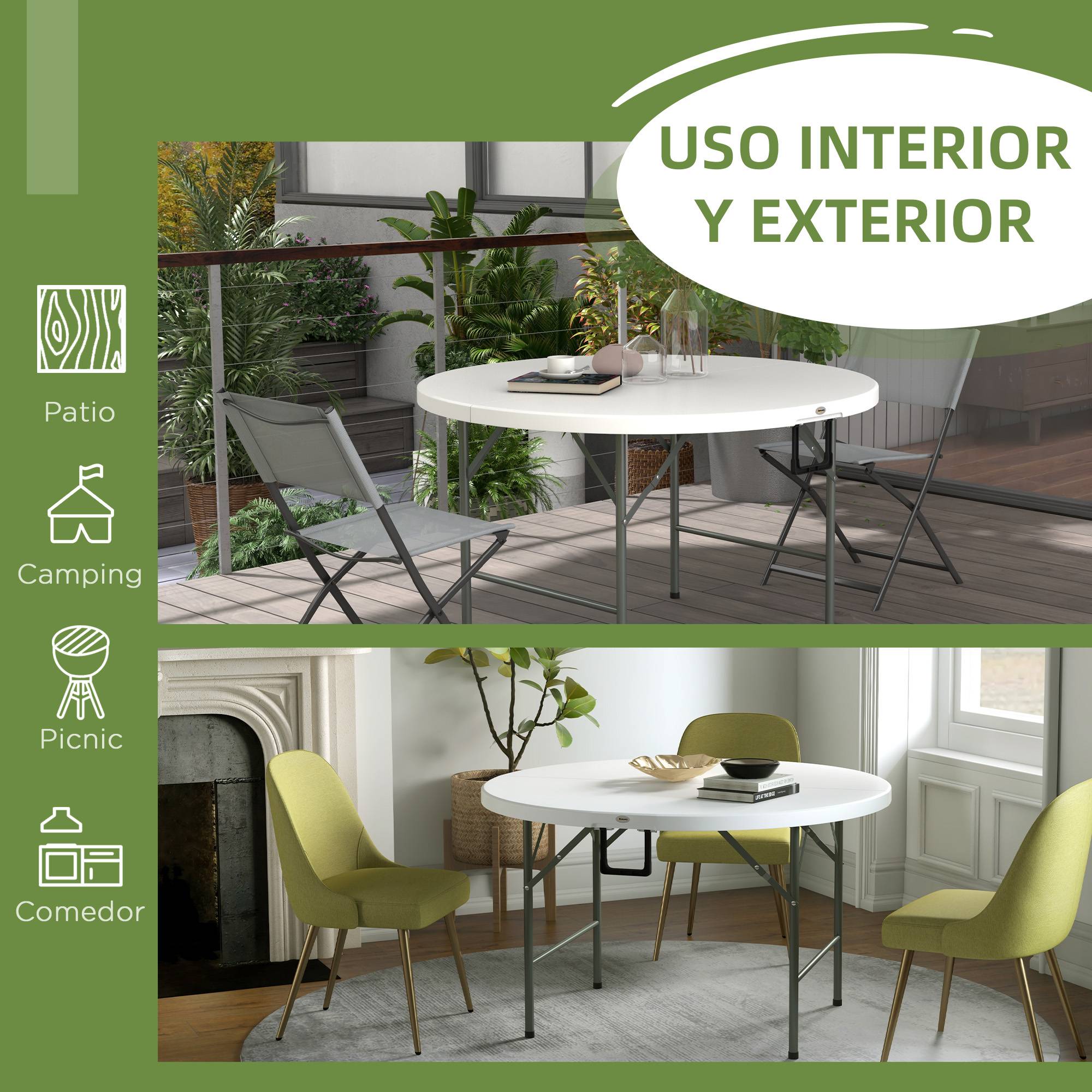 Table pliante ronde acier HDPE extérieur accueil 6 personnes 122x73cm blanc - ComfortXL Outdoor Living - Image 9