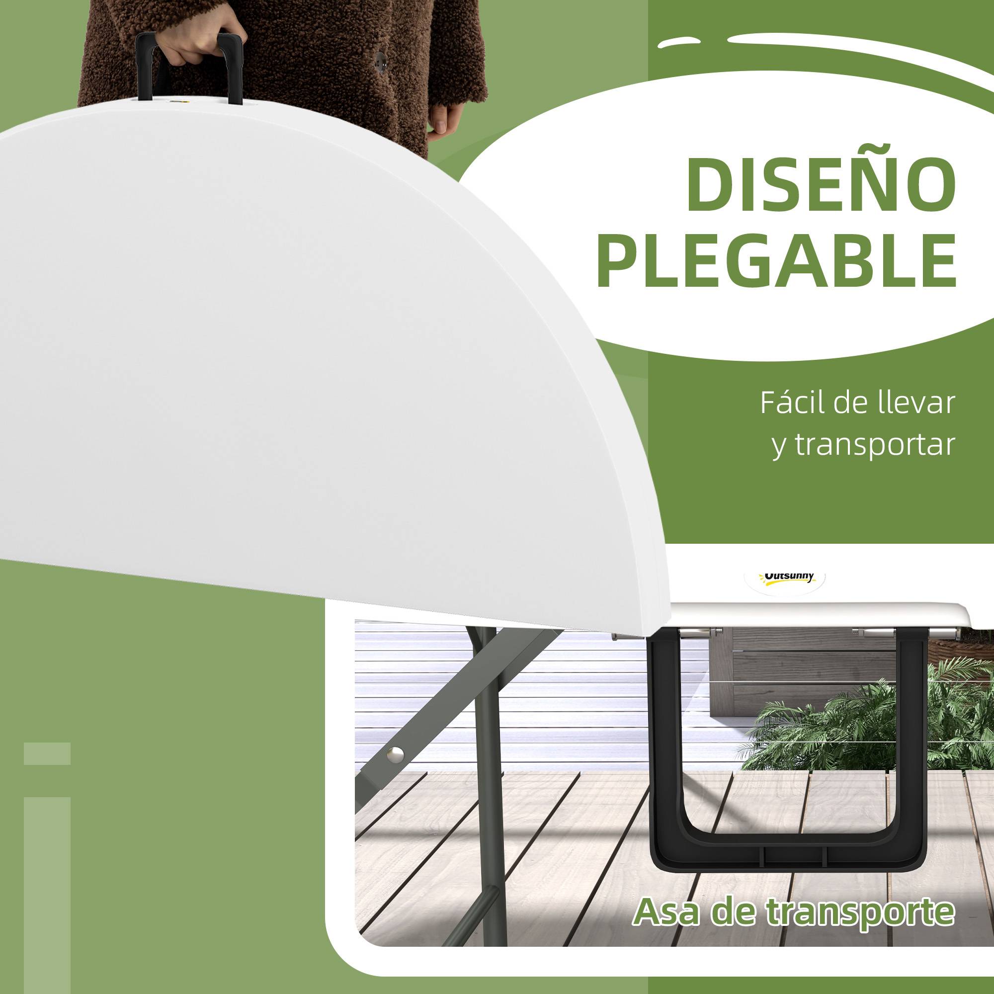 Table pliante ronde acier HDPE extérieur accueil 6 personnes 122x73cm blanc - ComfortXL Outdoor Living - Image 6