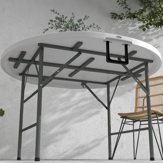 Table pliante ronde acier HDPE extérieur accueil 6 personnes 122x73cm blanc - ComfortXL Outdoor Living - Image 10