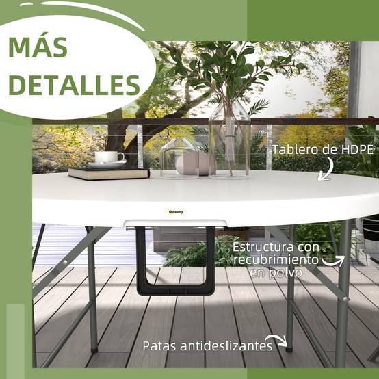 Table pliante ronde acier HDPE extérieur accueil 6 personnes 122x73cm blanc - ComfortXL Outdoor Living - Image 8