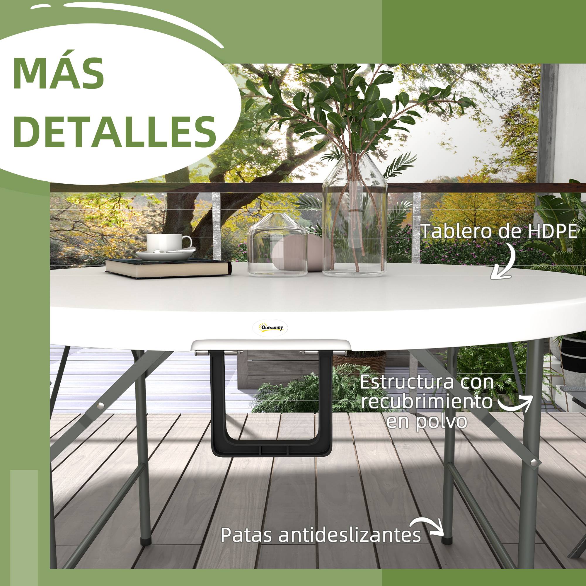 Table pliante ronde acier HDPE extérieur accueil 6 personnes 122x73cm blanc - ComfortXL Outdoor Living - Image 8