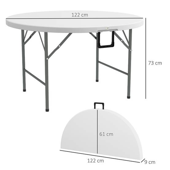 Table pliante ronde acier HDPE extérieur accueil 6 personnes 122x73cm blanc - ComfortXL Outdoor Living - Image 5