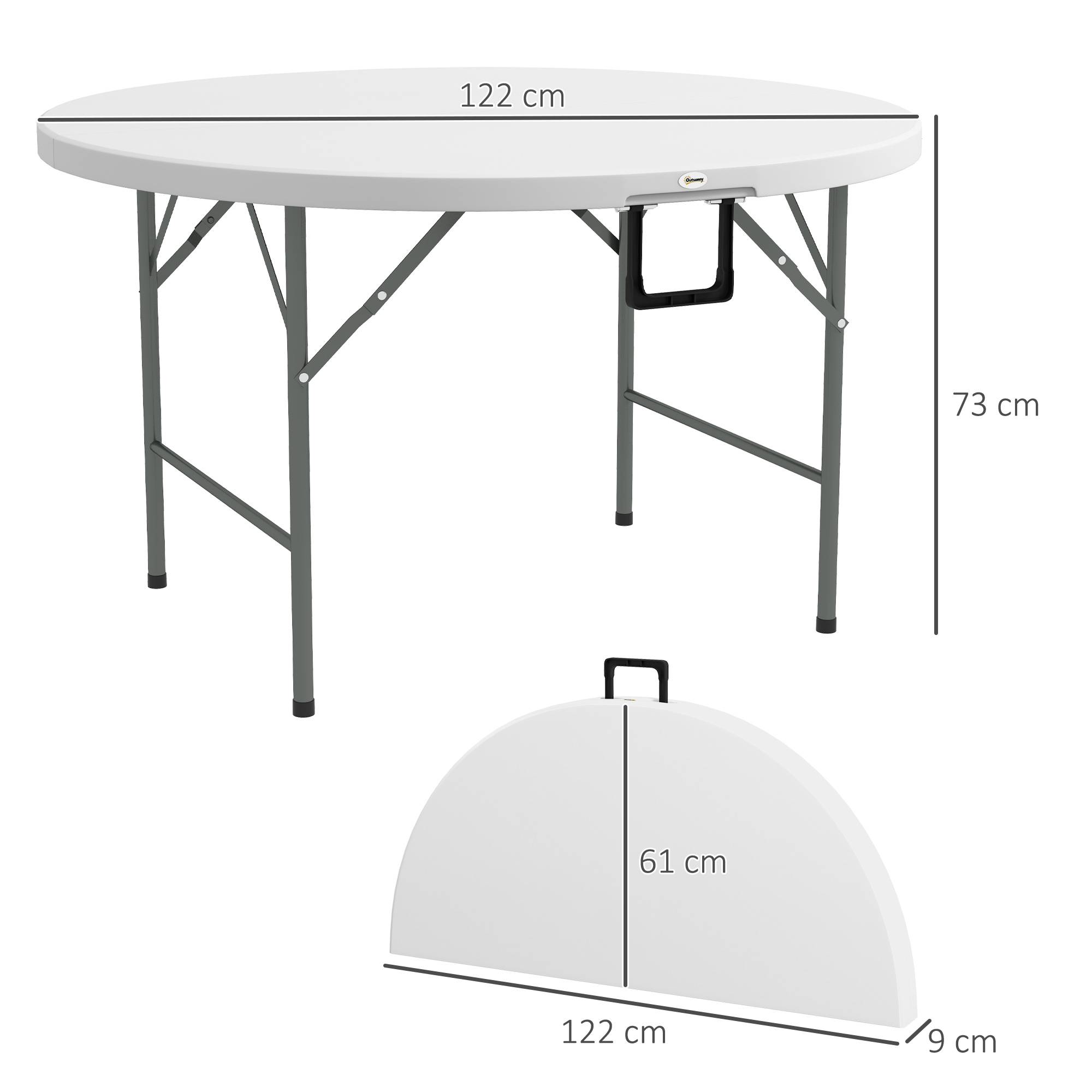 Table pliante ronde acier HDPE extérieur accueil 6 personnes 122x73cm blanc - ComfortXL Outdoor Living - Image 5