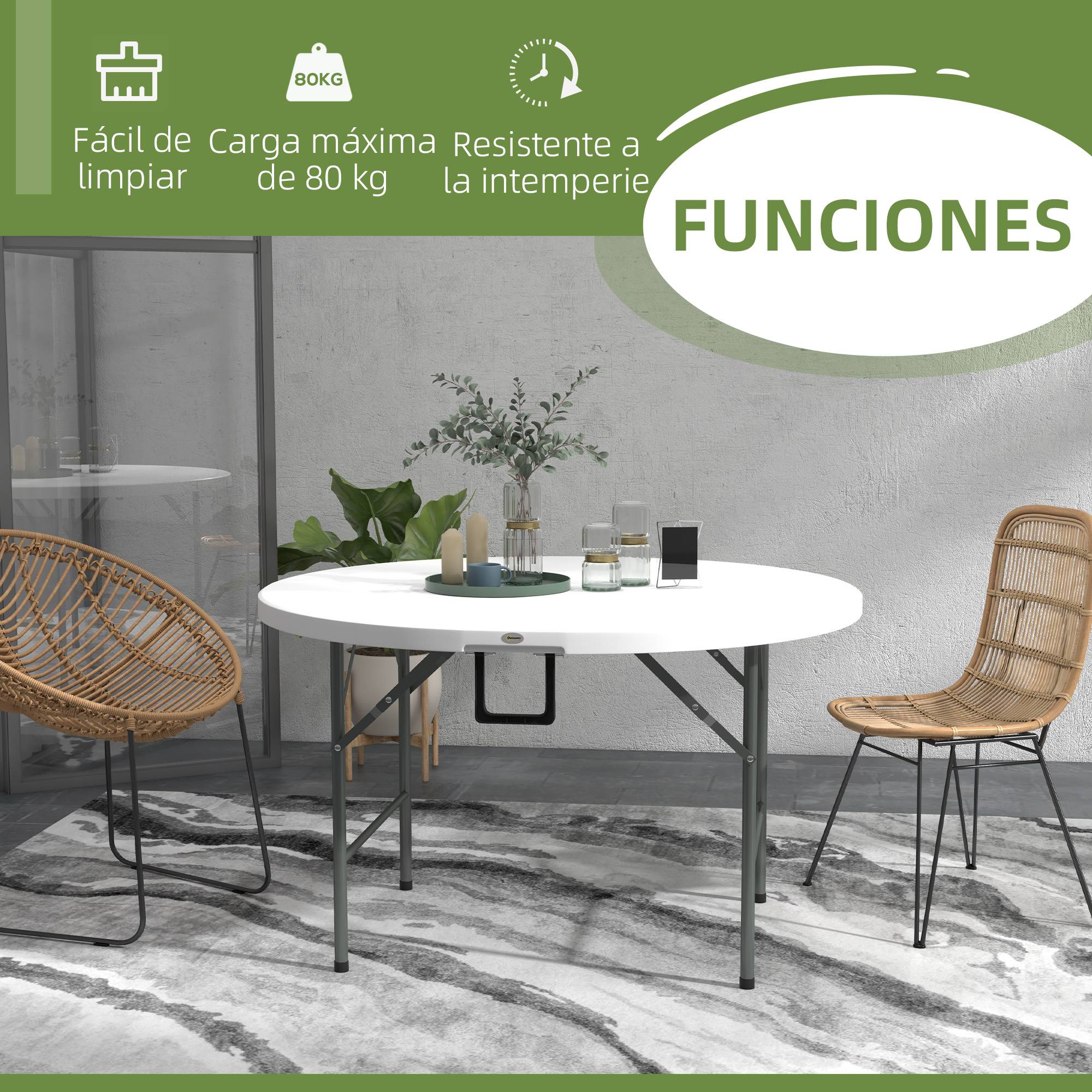Table pliante ronde acier HDPE extérieur accueil 6 personnes 122x73cm blanc - ComfortXL Outdoor Living - Image 7