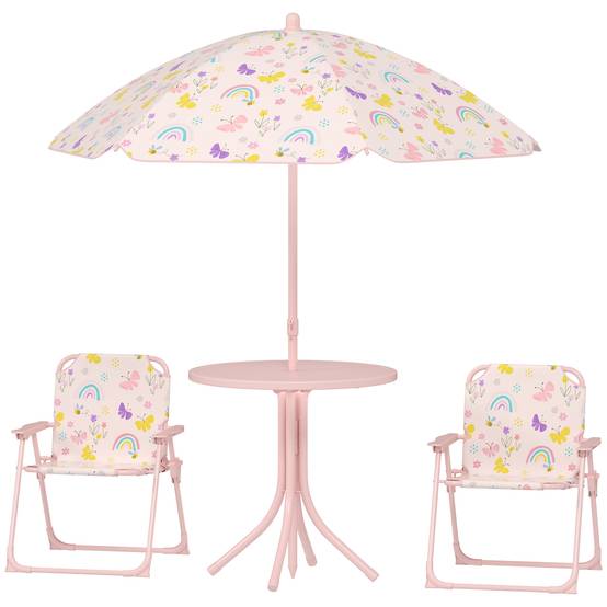 Ensemble de jardin pliable pour enfants avec 2 chaises, une table et un parasol réglable pour les enfants de 2 à 5 ans, rose - Image 2
