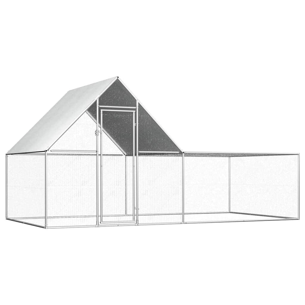 Enclos poulailler 4x2x2m acier galvanisé pour jardin extérieur Argenté – ComfortXL Outdoor Living - Image 1