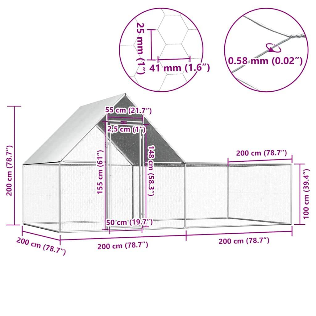Enclos poulailler 4x2x2m acier galvanisé pour jardin extérieur Argenté – ComfortXL Outdoor Living - Image 6