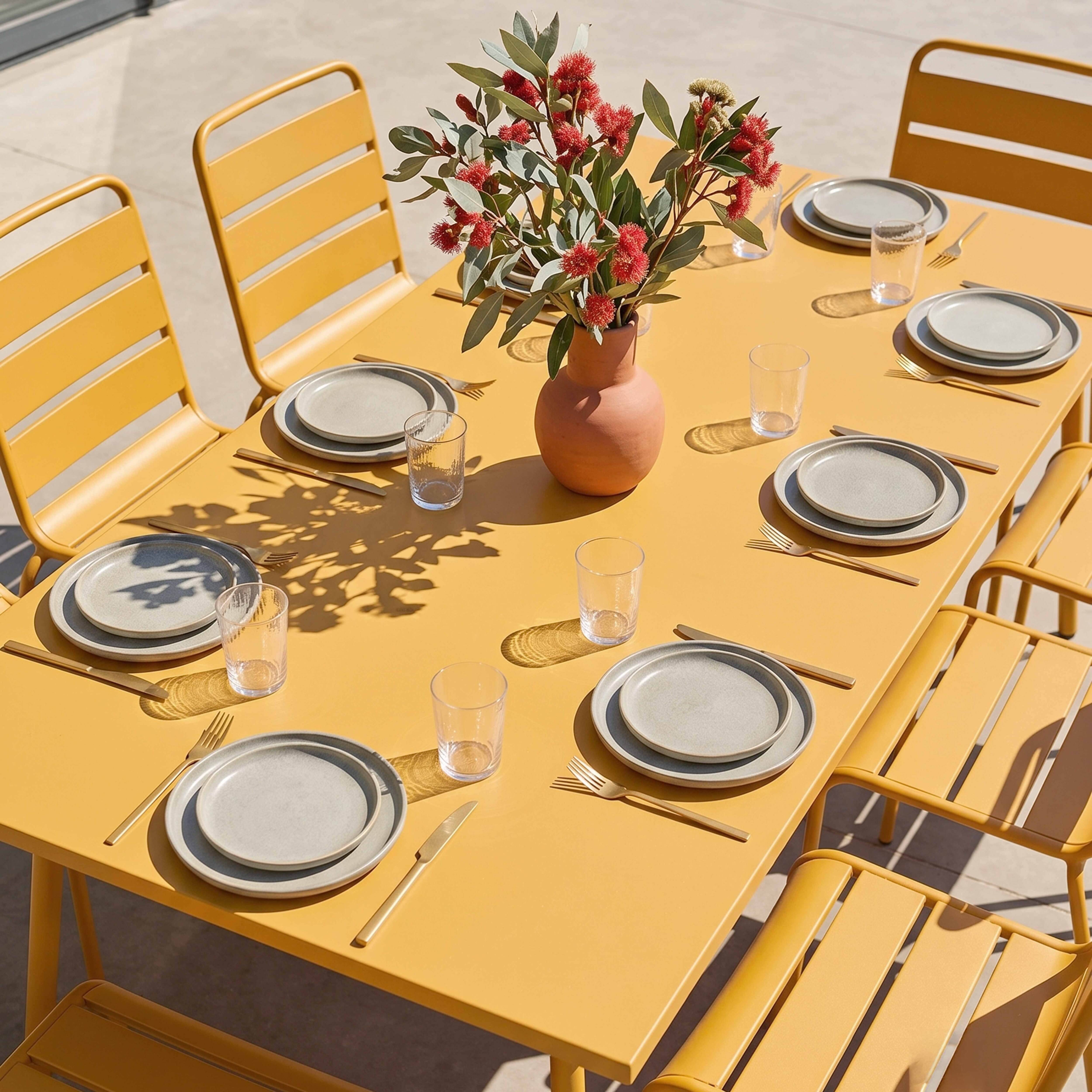 Oviala - Ensemble table de jardin et 8 chaises en métal jaune Palavas - Oviala - Imagen 3