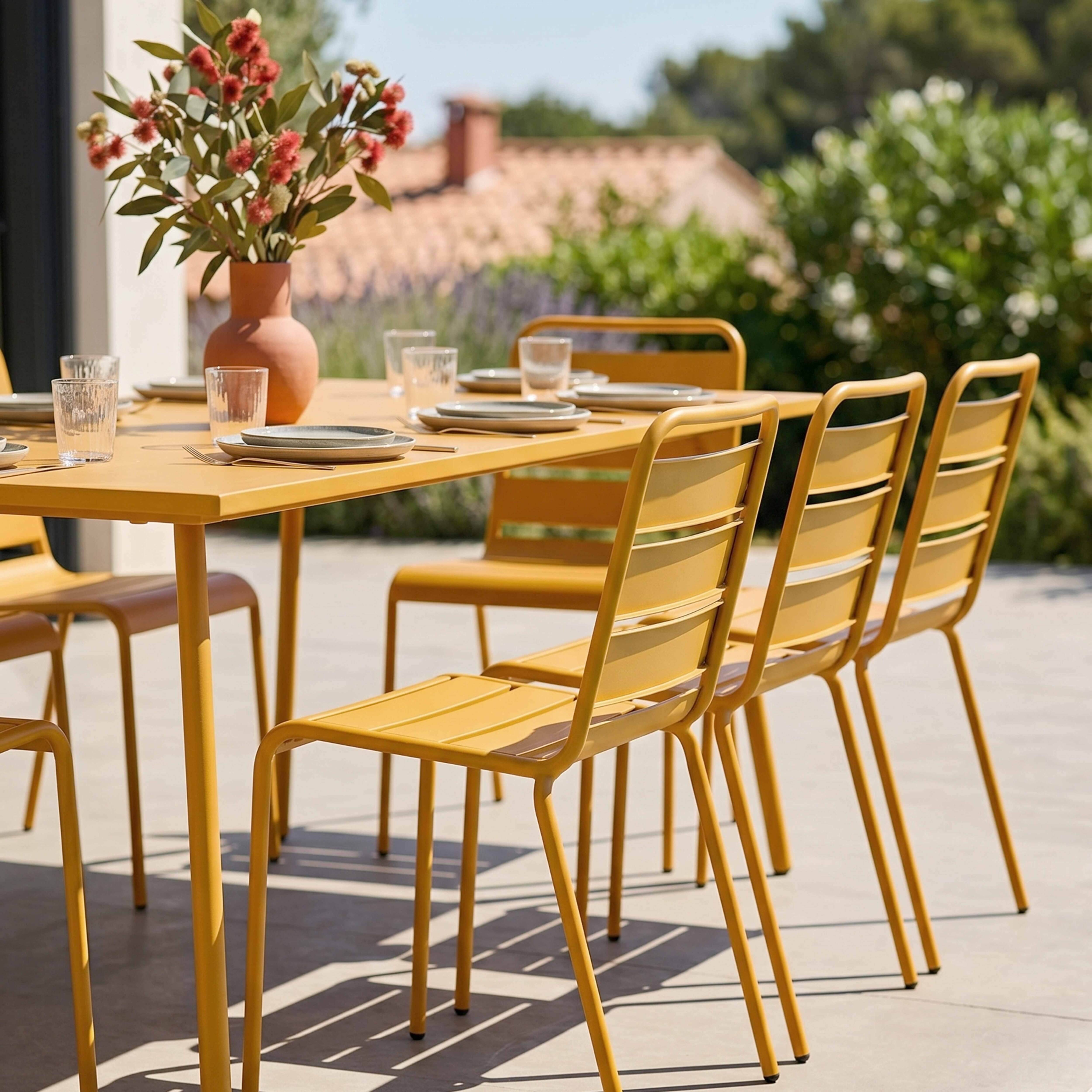 Oviala - Ensemble table de jardin et 8 chaises en métal jaune Palavas - Oviala - Imagen 4