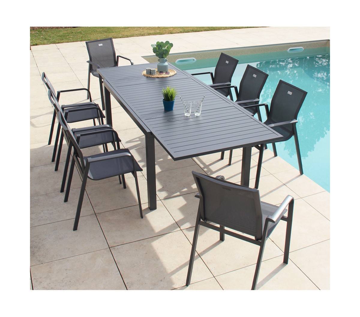 Ensemble table et chaises de jardin  8 places  Gris Anthracite  GUETHARY - Imagen 1