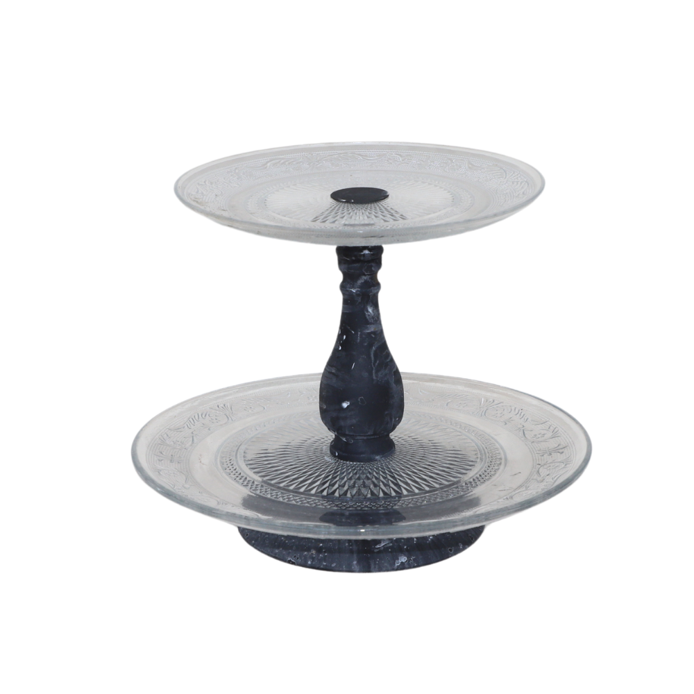 Chemin De Campagne - Plateau à gâteau 2 étages en métal gris et verre Ø32.5-25 cm x Ht.35 cm Chemin de campagne