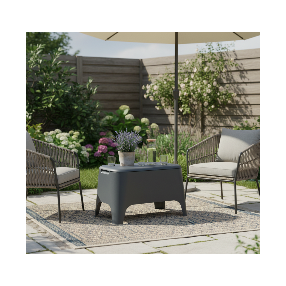 Table basse de jardin 59x 39x 36cm Anthracite Avec couvercle Extérieur / Intérieur TOOMAX - Imagen 5