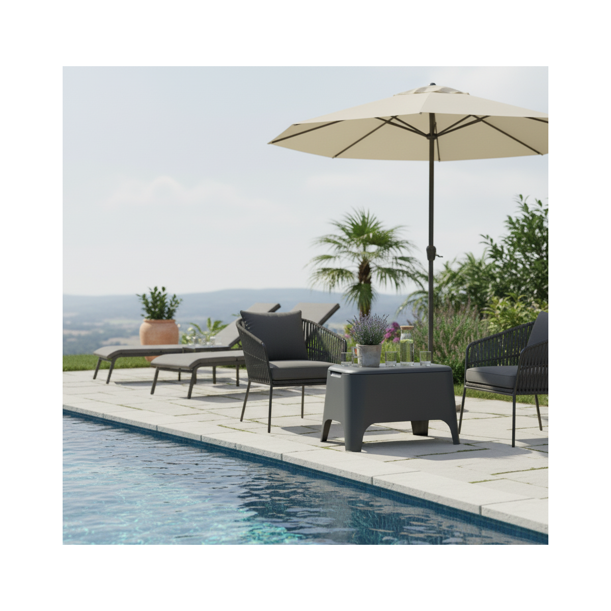 Table basse de jardin 59x 39x 36cm Anthracite Avec couvercle Extérieur / Intérieur TOOMAX - Imagen 3