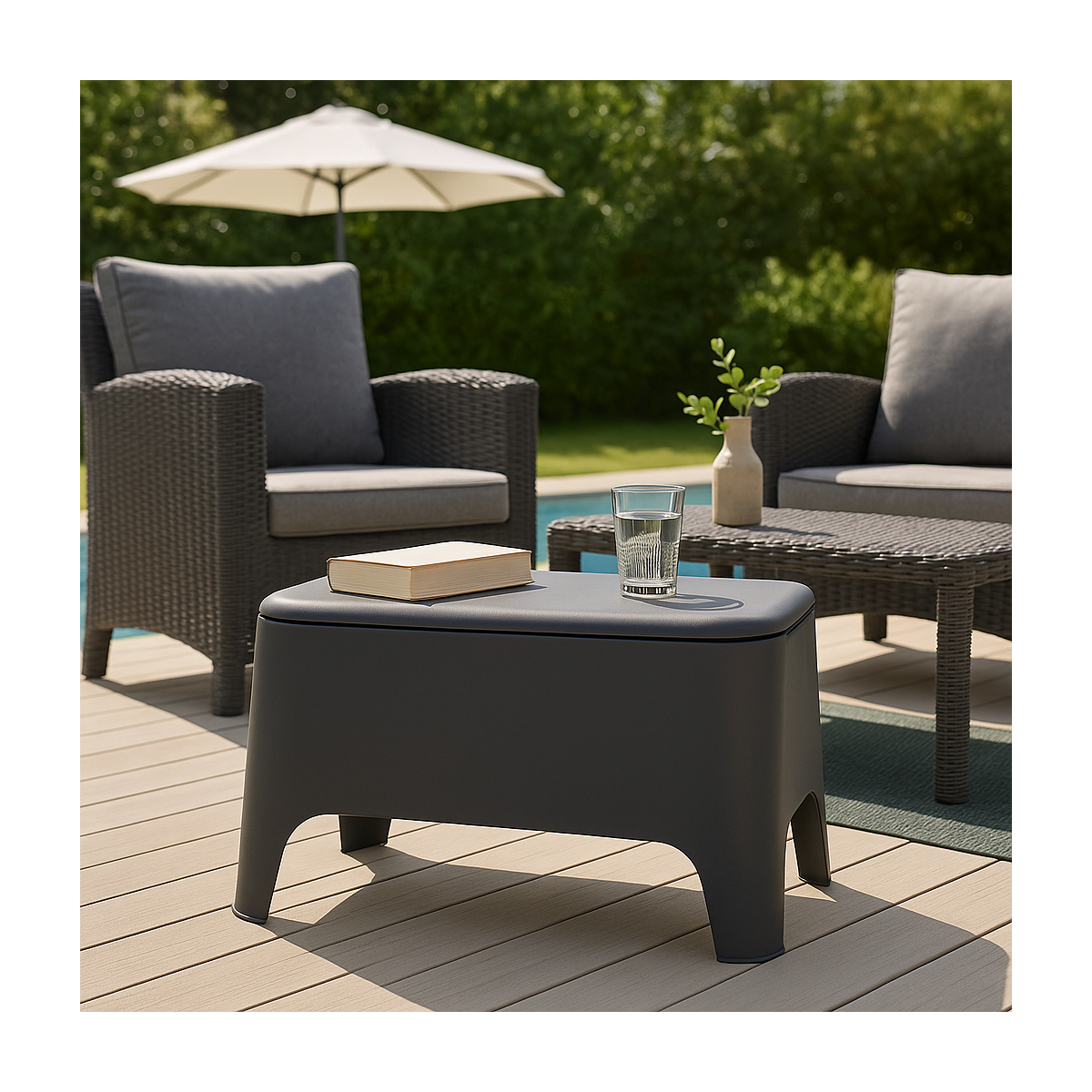 Table basse de jardin 59x 39x 36cm Anthracite Avec couvercle Extérieur / Intérieur TOOMAX - Imagen 4