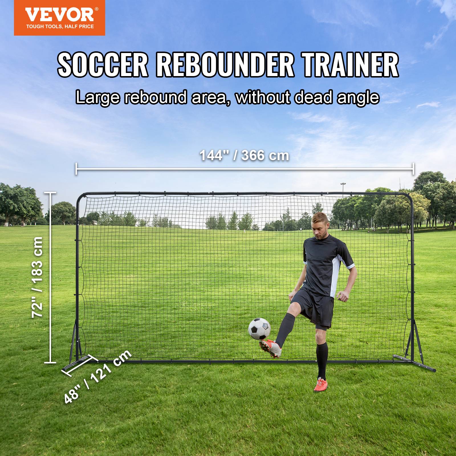 Vevor - VEVOR Filet rebond football 366x183cm, rebondisseur, sac portable, entraînement passes, volley. - Image 2