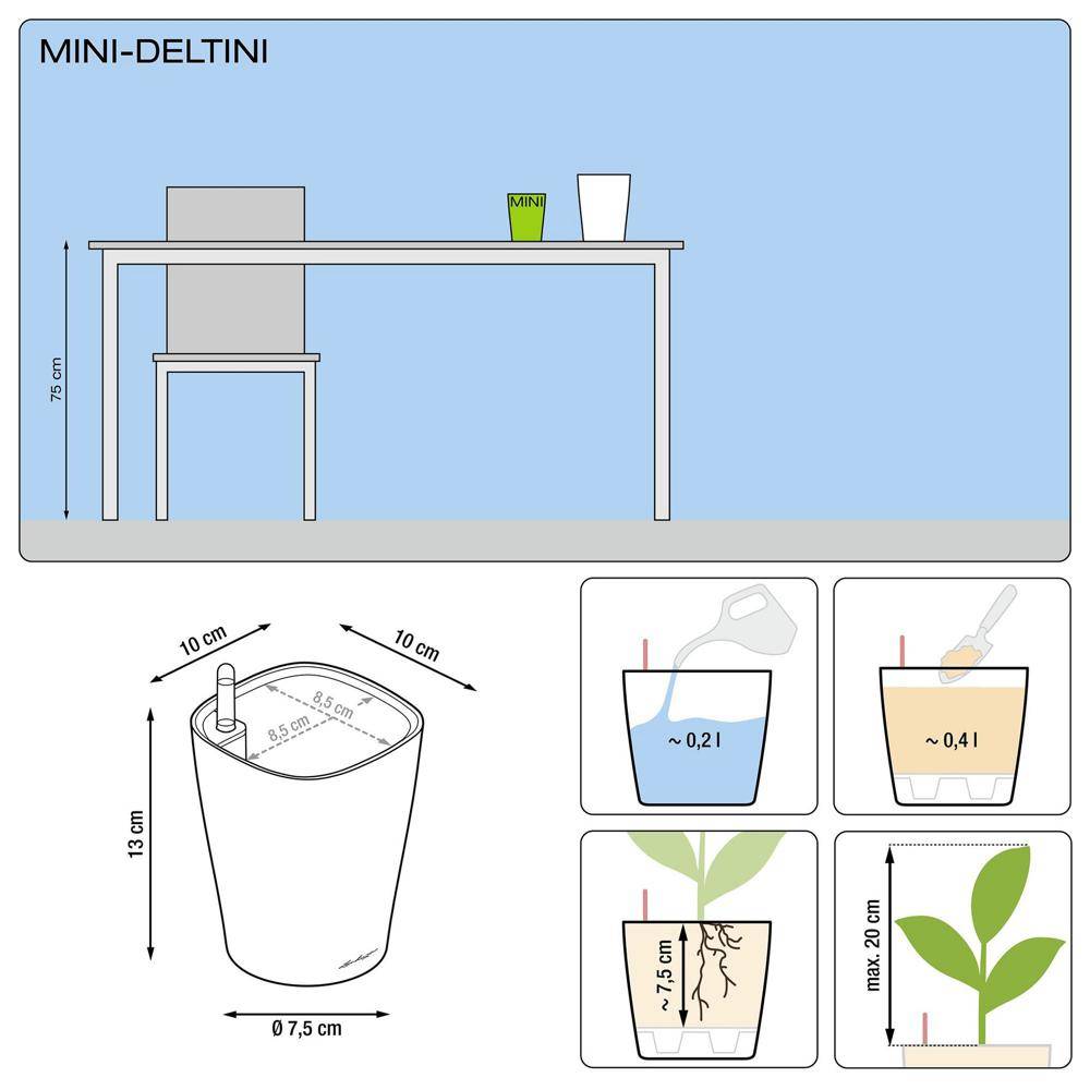 Lechuza - Pot de table Mini-Deltini - kit complet, blanc brillant Ø 10 x 13 cm Lechuza - Imagen 4