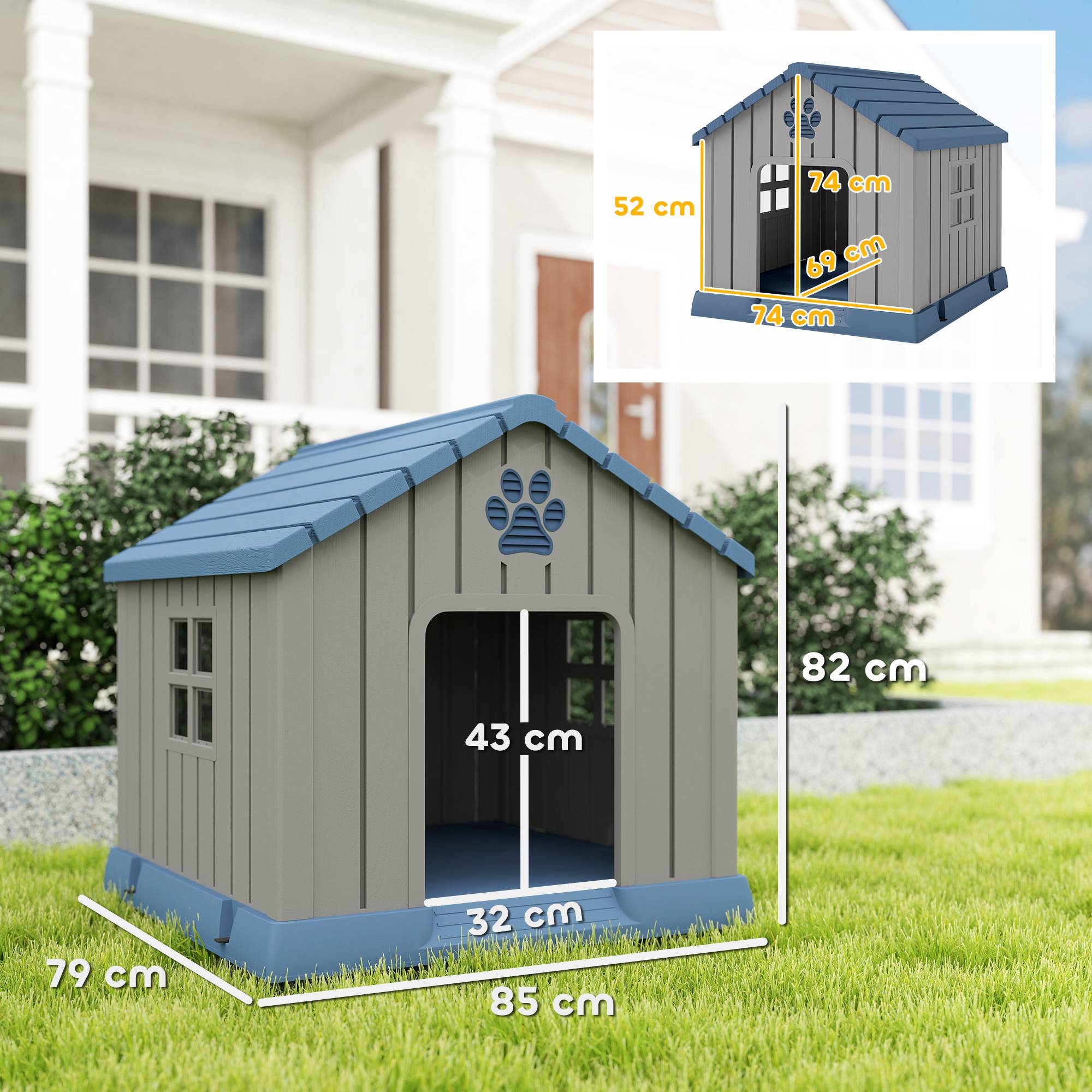 Niche chien extérieur plastique résistant taille moyenne plancher surélevé 85x79cm gris - ComfortXL Outdoor Living - Image 5