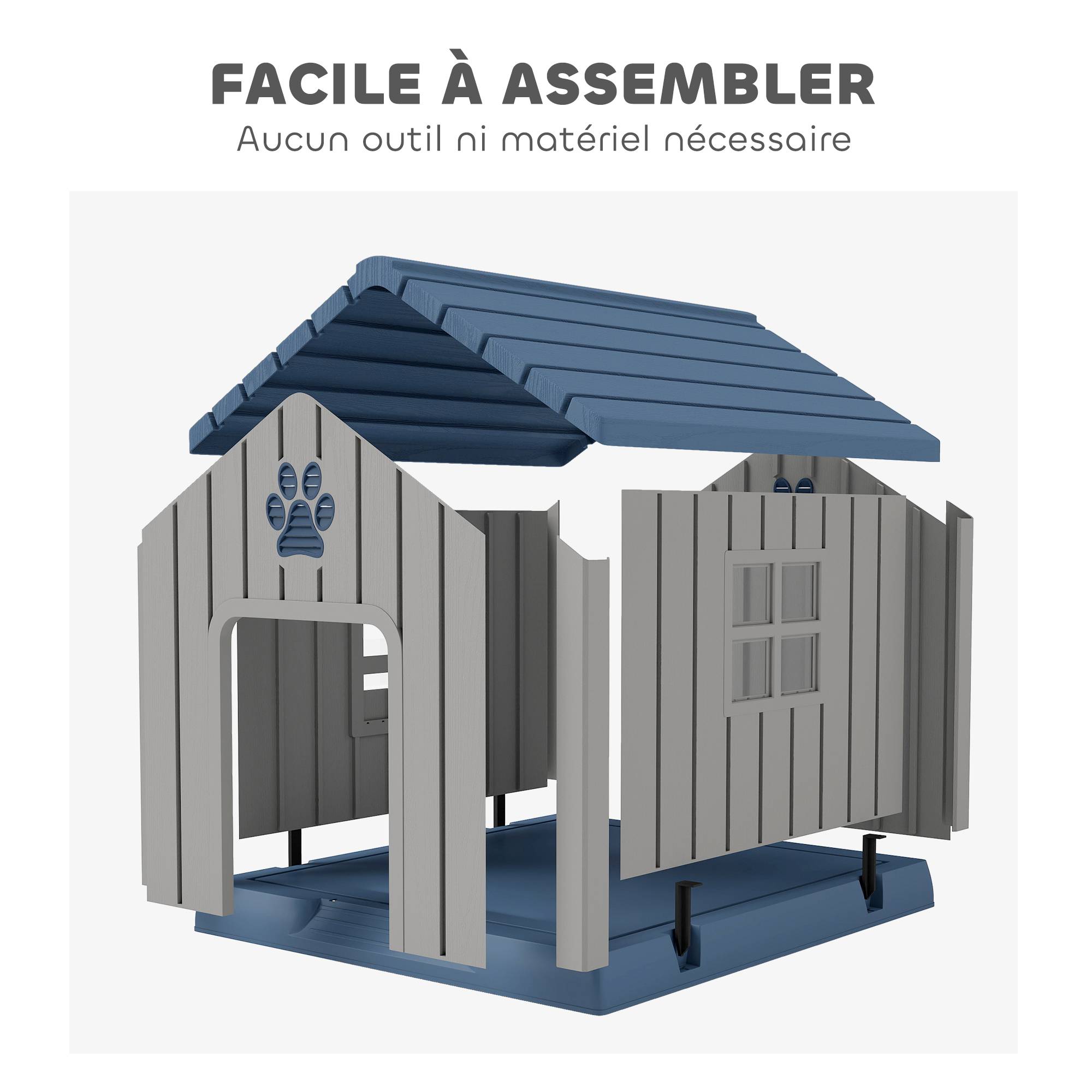 Niche chien extérieur plastique résistant taille moyenne plancher surélevé 85x79cm gris - ComfortXL Outdoor Living - Image 9