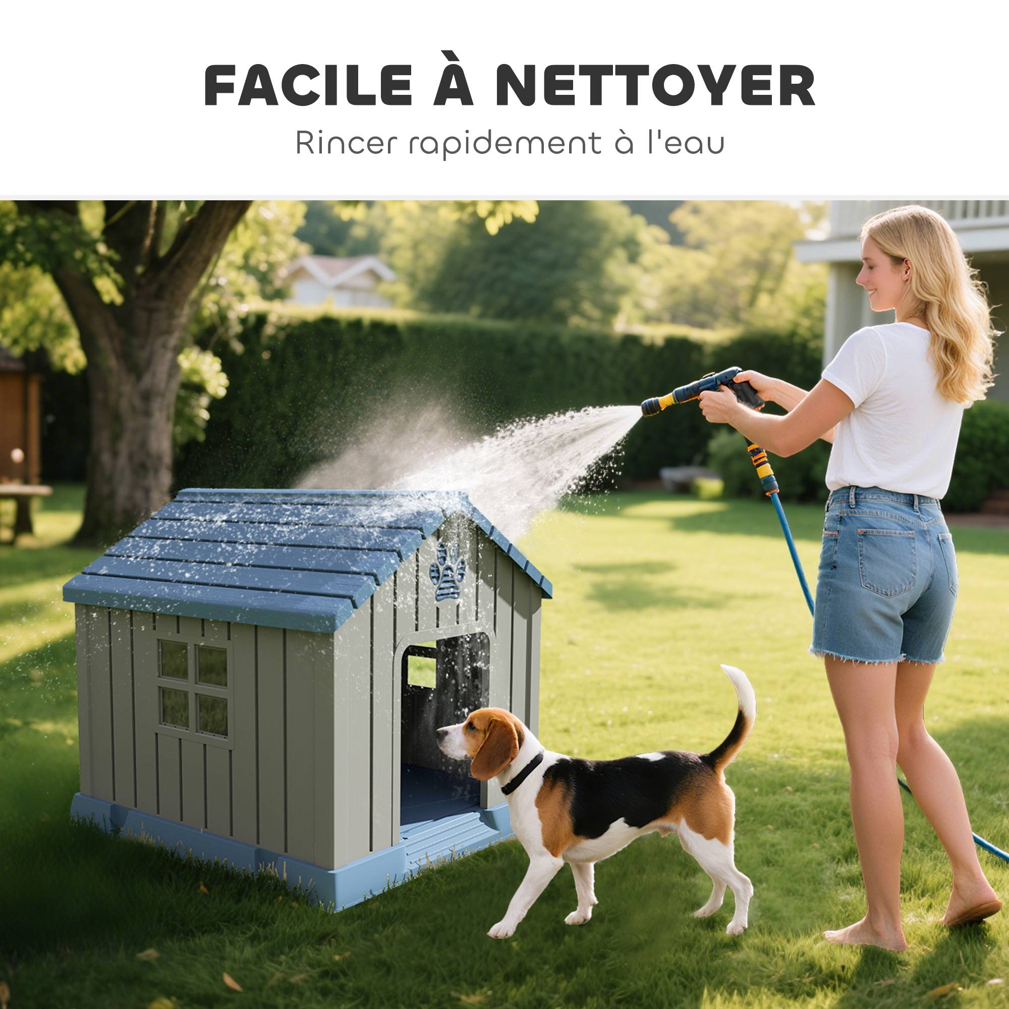 Niche chien extérieur plastique résistant taille moyenne plancher surélevé 85x79cm gris - ComfortXL Outdoor Living - Image 7