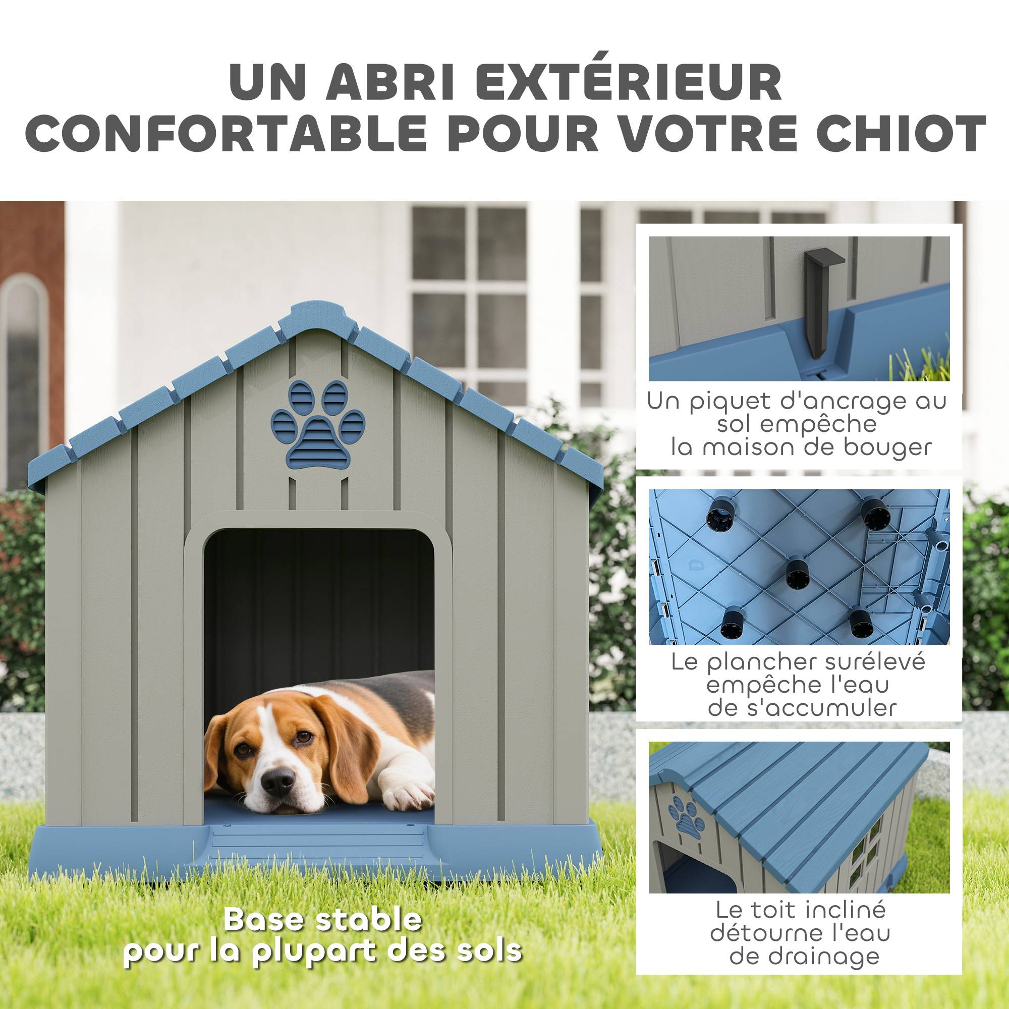Niche chien extérieur plastique résistant taille moyenne plancher surélevé 85x79cm gris - ComfortXL Outdoor Living - Image 6