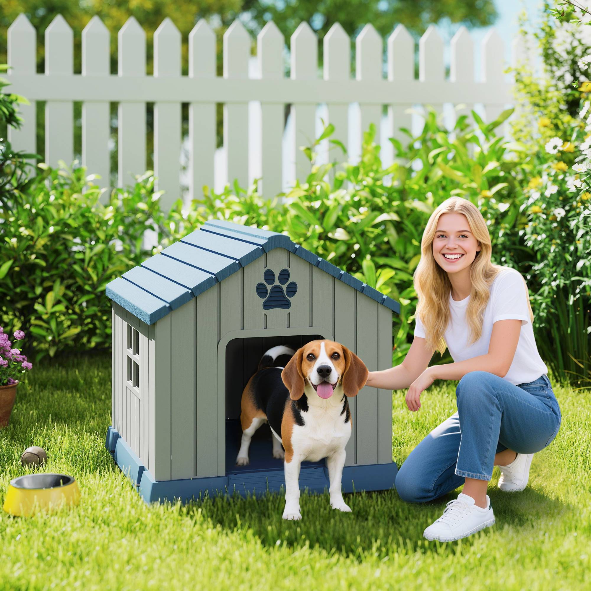 Niche chien extérieur plastique résistant taille moyenne plancher surélevé 85x79cm gris - ComfortXL Outdoor Living - Image 3
