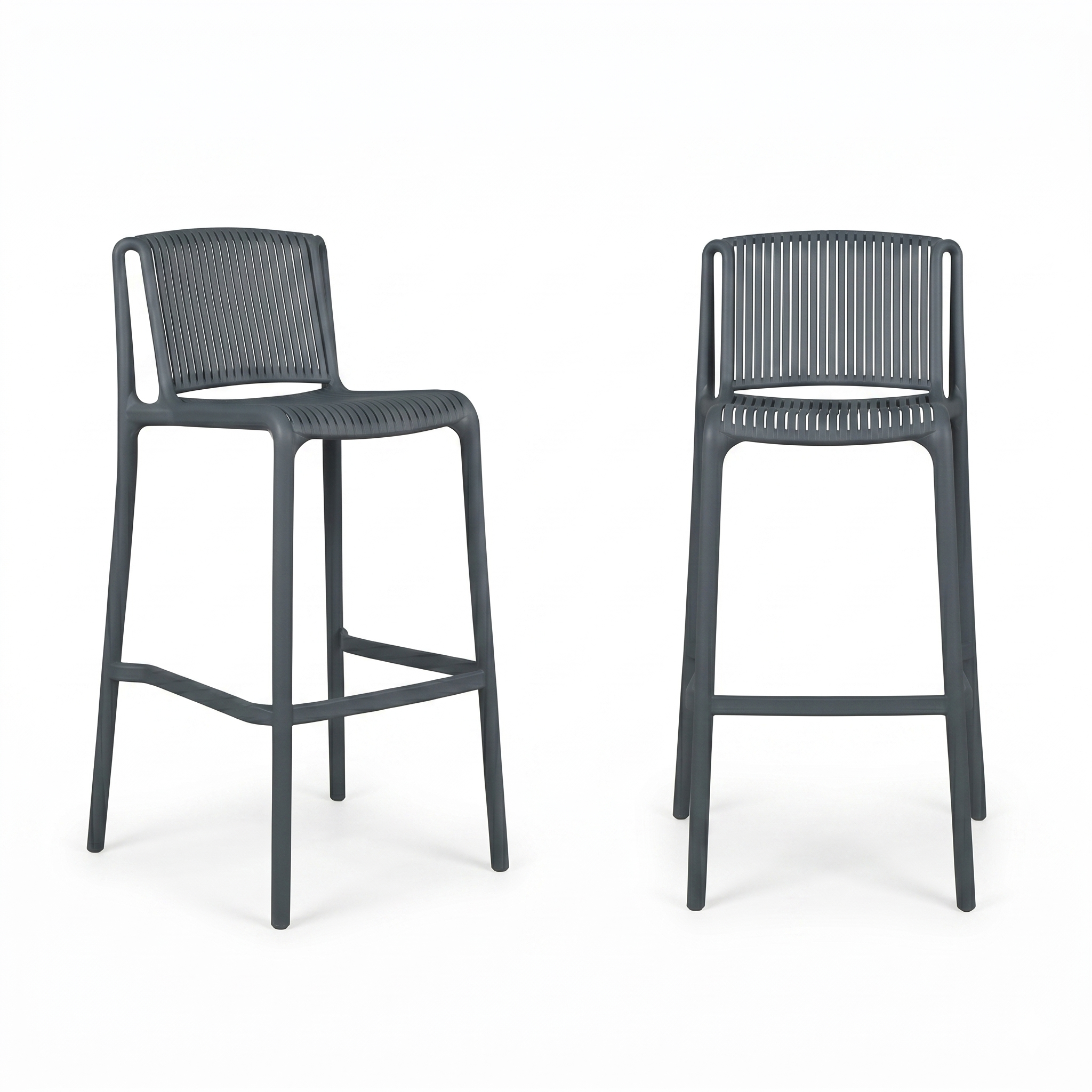 Lot de 2 Chaises hautes de jardin en résine Gris ANDREA - Image 2